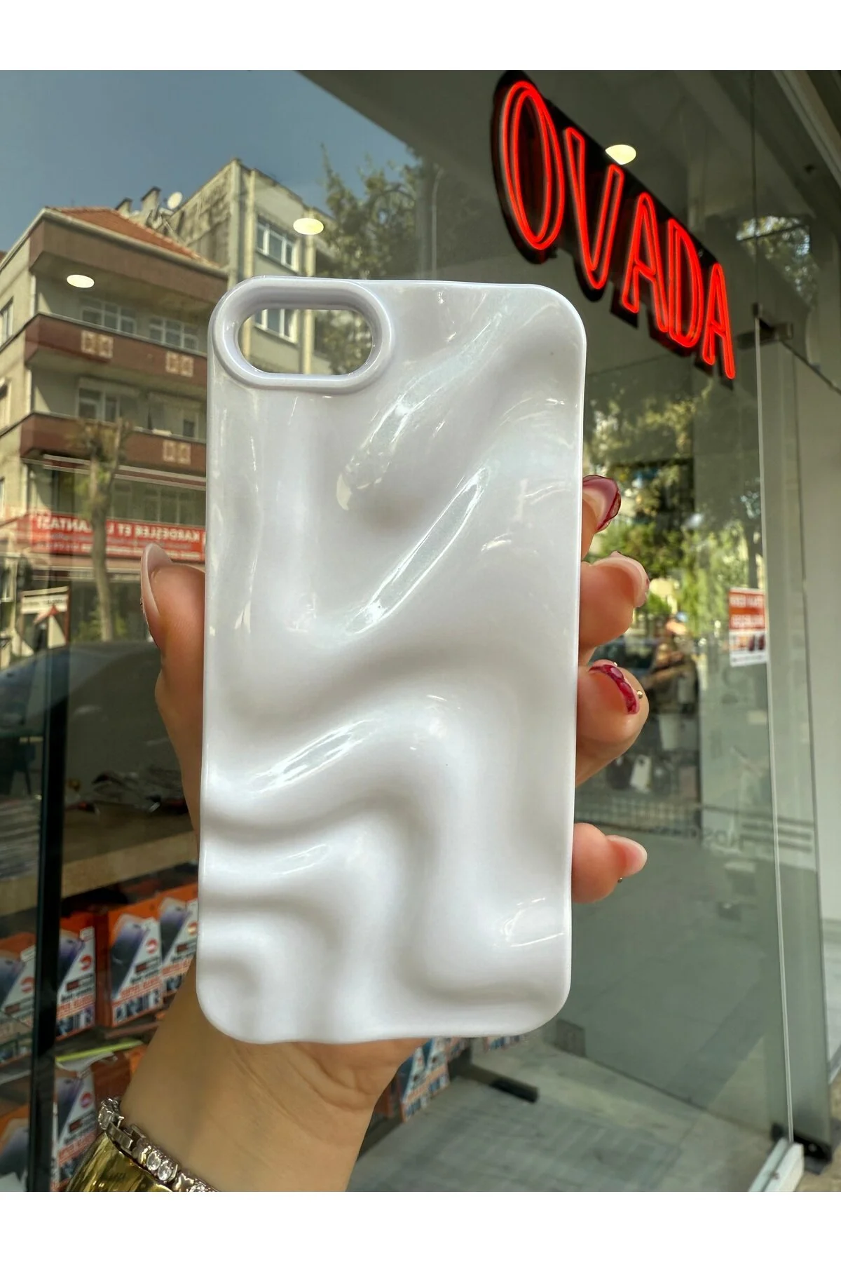 کاور و قاب محافظ دوربین سازگار با IPHONE 7 8 SE پودر مروارید سفید مواج سیلیکونی ممتاز OVADA