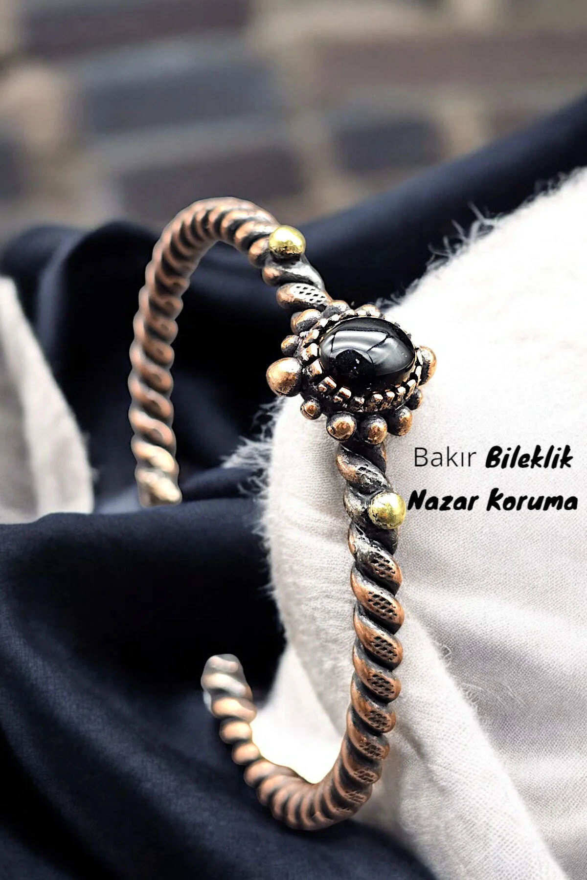 دستبند فشن مسی خالص عقیق قابل تنظیم آنتیک طرح منحصر به فرد برمه چشم شیطان NBS Beautiful Naturel Stones