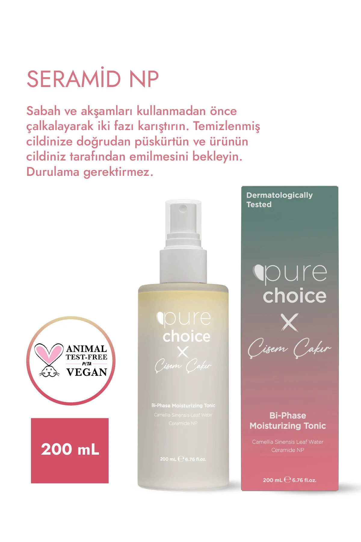 تونر مرطوب کننده دو فاز با حجم 200 میلی لیتر Pure Choice