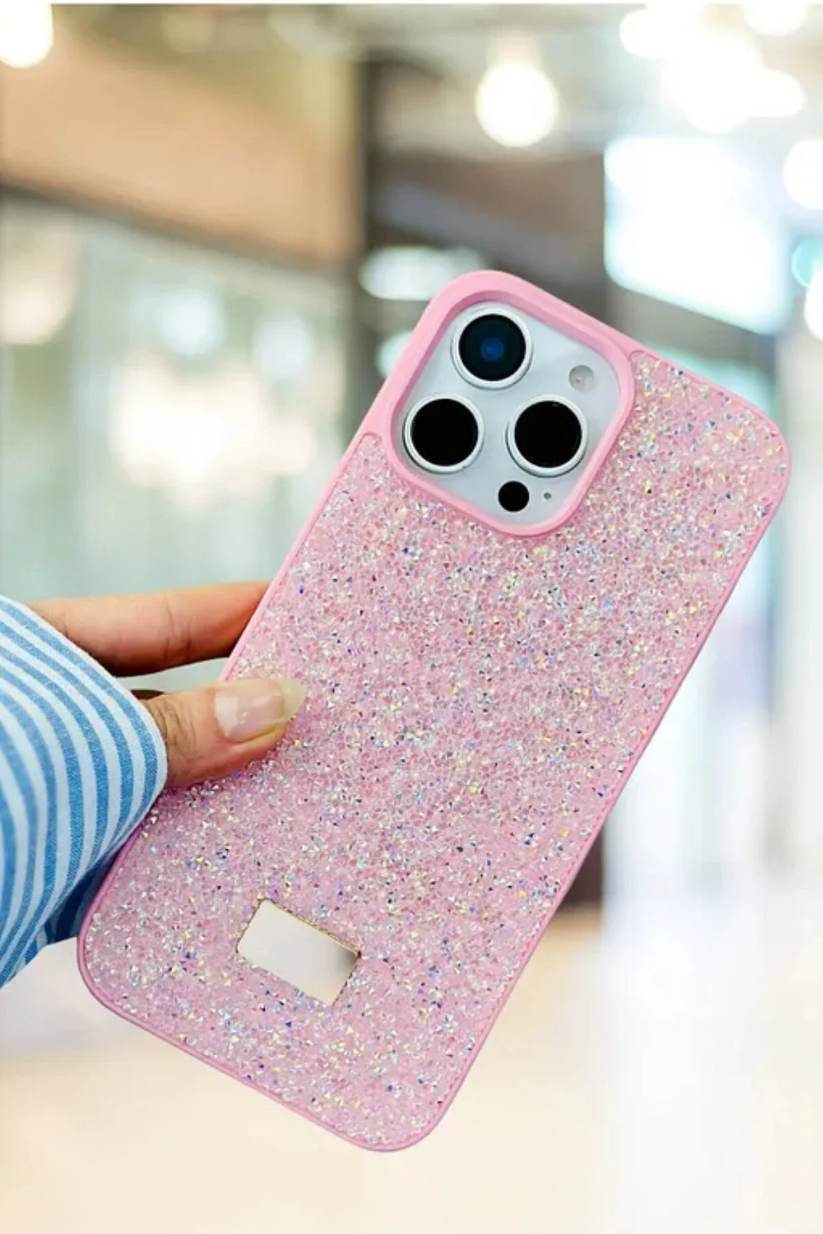 کاور و قاب سازگار با IPHONE 16 PRO MAX – طراحی الماس سنگ صورتی سیلیکونی درخشان Caala