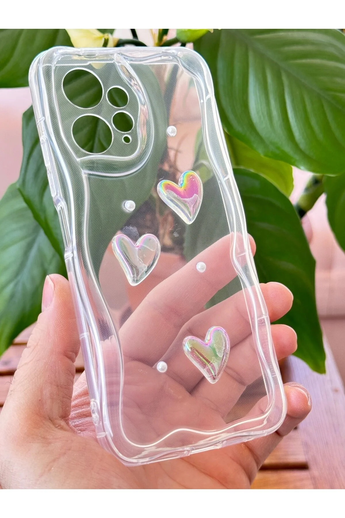 کاور و قاب 4G شیائومی REDMI NOTE 12 3D HEART PEARL شفاف سیلیکونی طرح دار با محافظ دوربین Fibaks