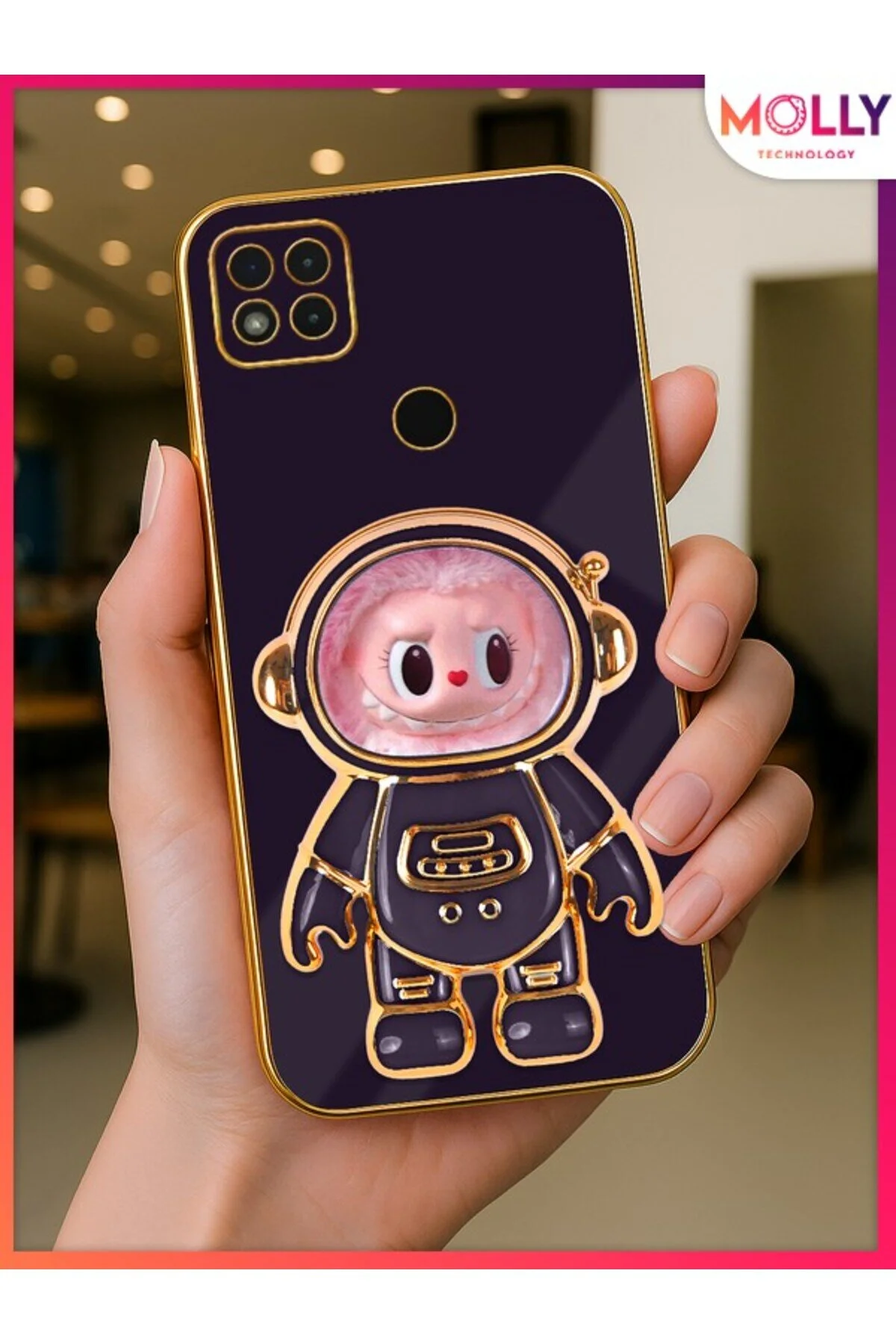 کاور و قاب سیلیکونی لوکس LABUBU ASTRONAUT با جزئیات طلایی در لبه‌های شیائومی REDMI 9C Molly