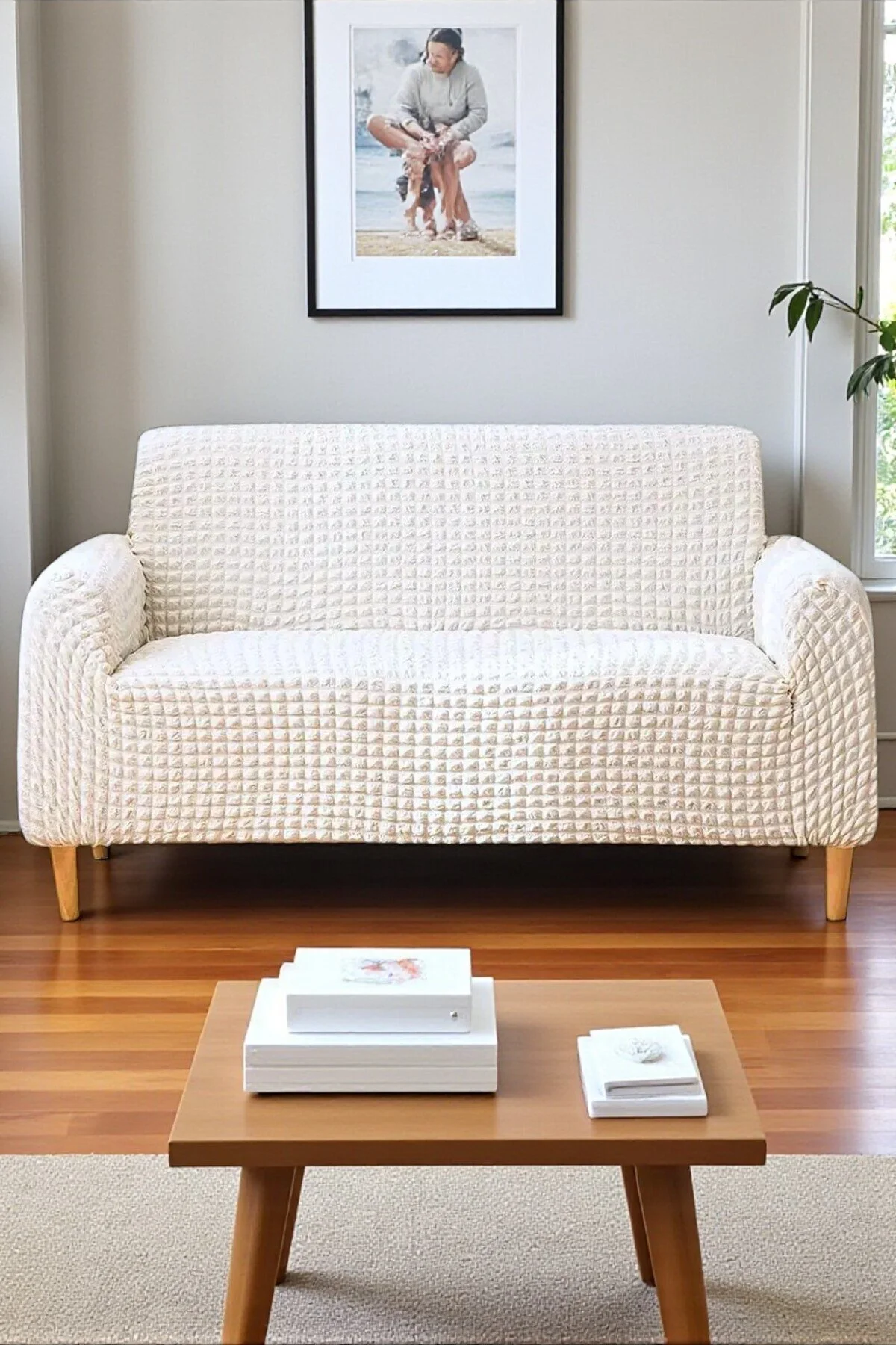روکش مبل پوشش صندلی مورد 3 نفر لکه دار کردن انعطاف پذیر تایر لیکرا رنگ کرم BBY HOME & DESIGN