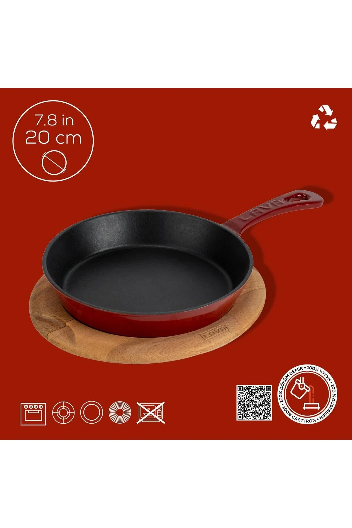 تابه ریخته گری با یک چوب سرویس راش یکپارچه یکپارچه. قطر Ø 20 سانتی متر Lava