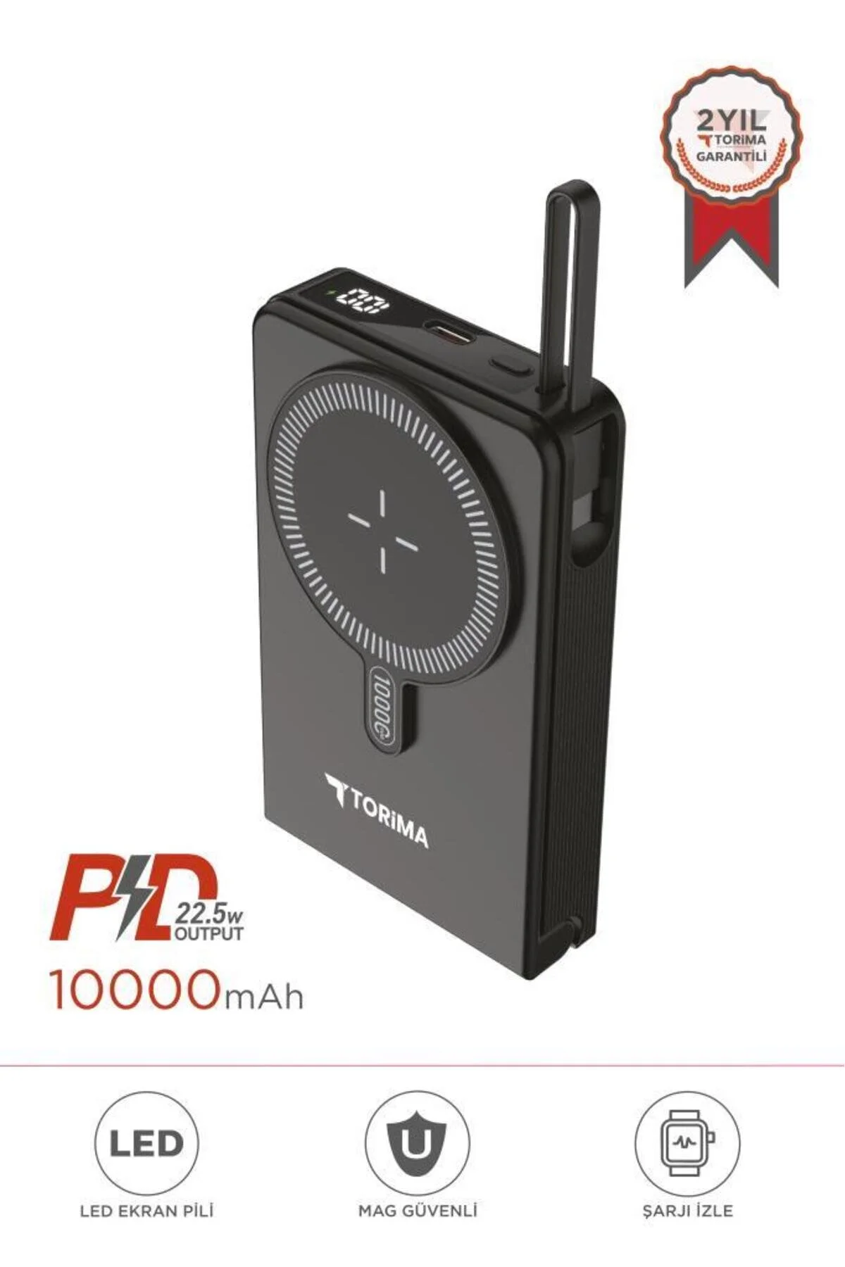 پاوربانک TRM 1019 مشکی 10000 میلی آمپر ساعت MAGSAFE بی سیم TYPE C شارژ سریع 22.5 واتی اورجینال Torima