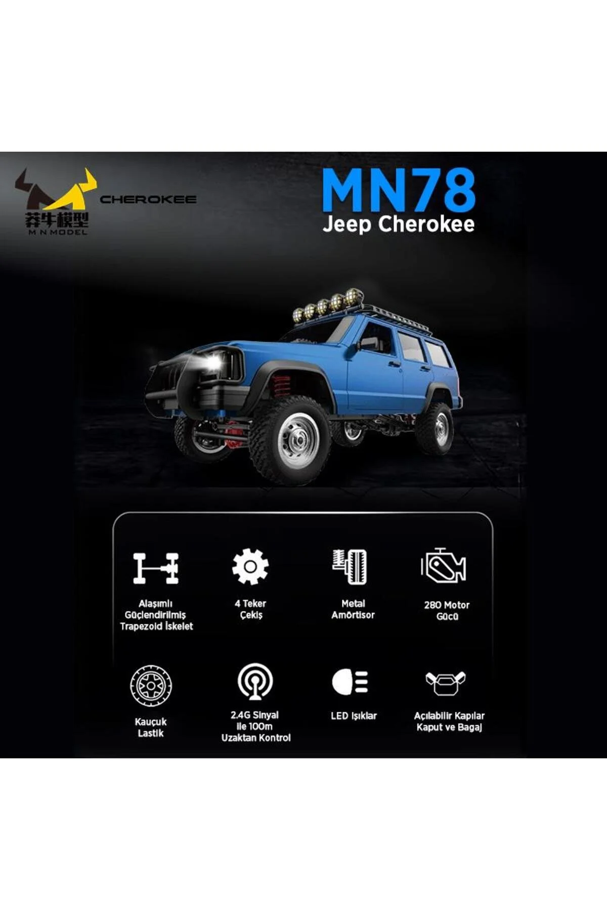 MN78 1 12 JEEP CHEROKEE 4X4 RC مدل CRAWLER کامیون آفرود کنترل از راه دور ماشین RTR آبی ترکیه MN Model