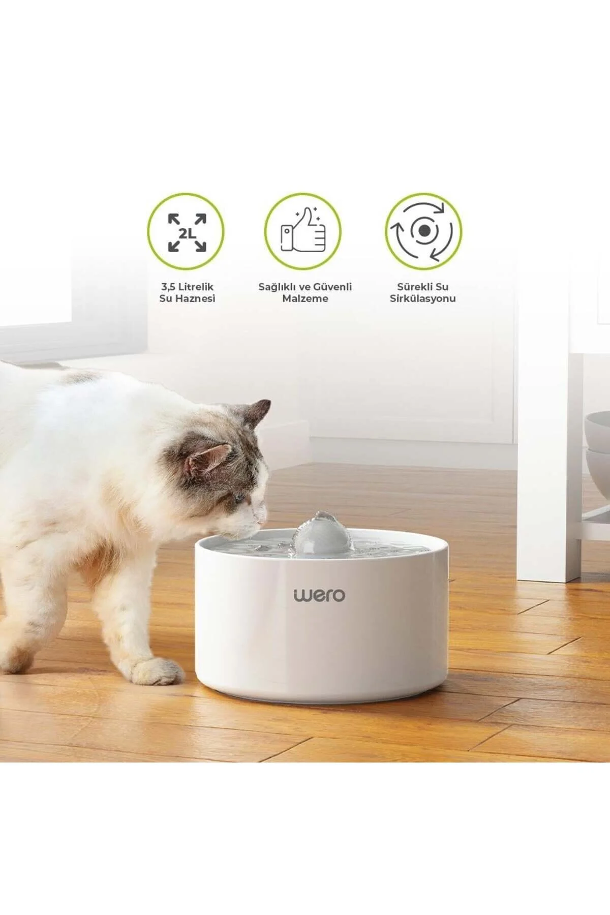 ظرف آب و غذای گربه سگ سفید آبشار اتوماتیک چشمه عملکرد سرامیکی سکوت ساکت 20 Lt Automati  Wero