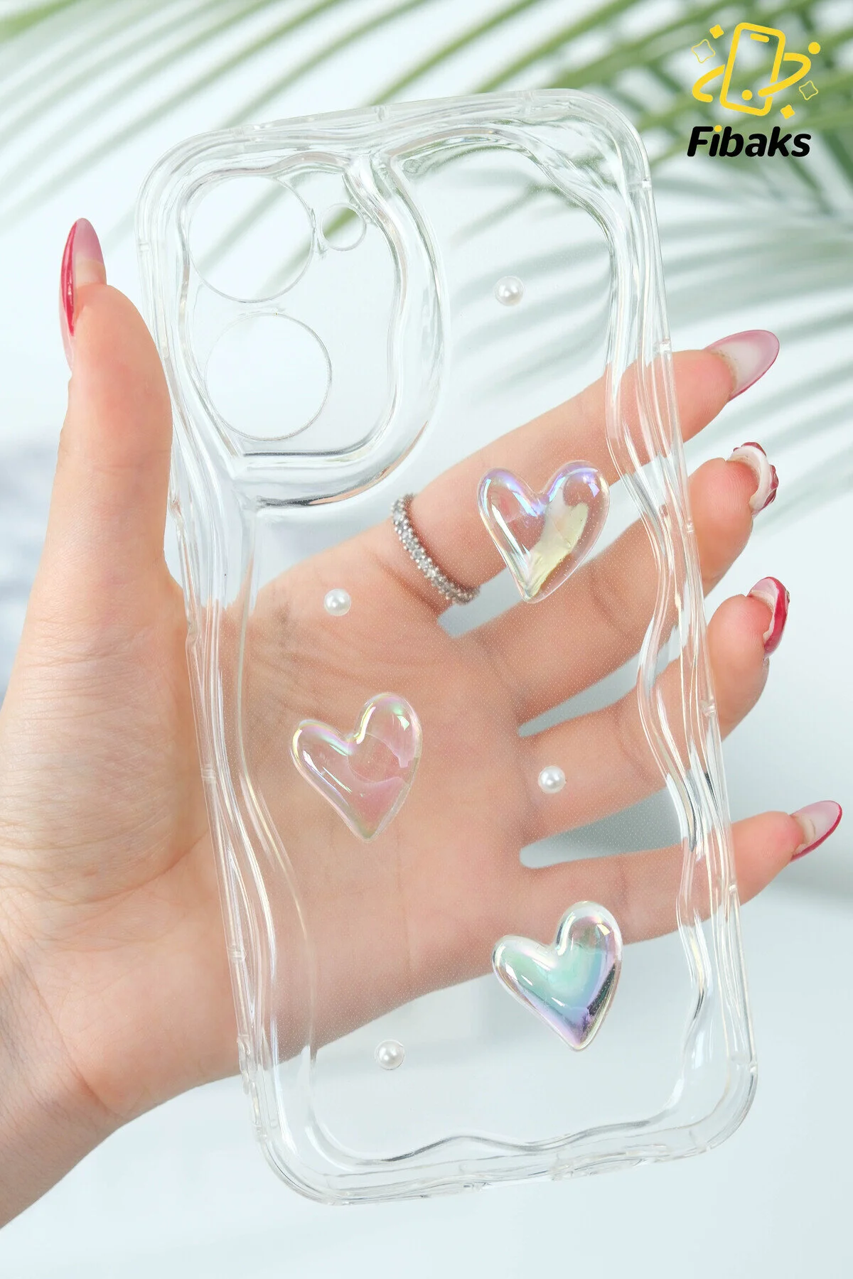 کاور و قاب 4G REALME 10 3D HEART PEARL روکش شفاف سیلیکونی طرح دار با محافظ دوربین Fibaks
