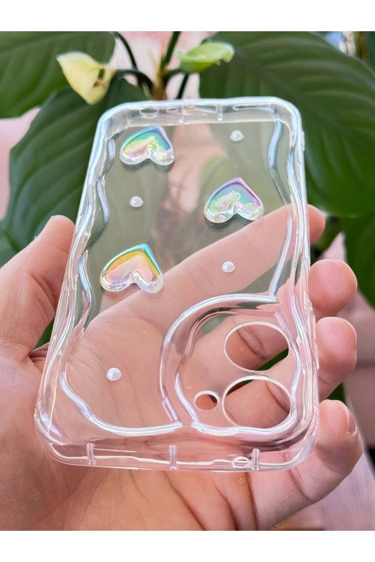 کاور و قاب 4G REALME 10 3D HEART PEARL روکش شفاف سیلیکونی طرح دار با محافظ دوربین Fibaks