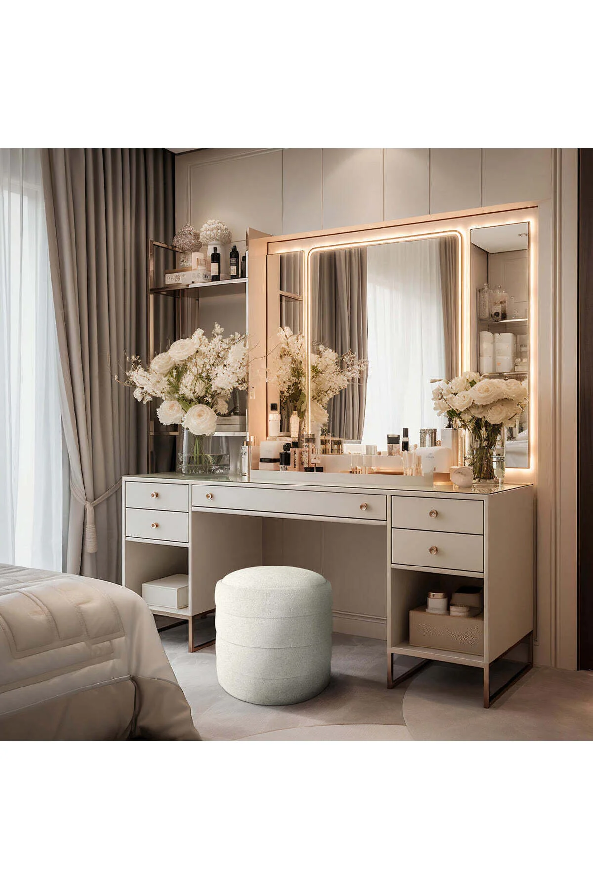پاف و نیمکت DIANA SLIM LINE لوکس پارچه حوله پف سفید سیلندر تزئینات تزئینی سفره Gazzini furniture