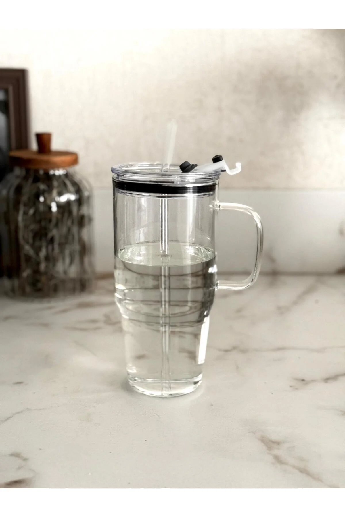 فلاسک قمقمه شیشه ای بزرگ 1200 میلی لیتری – درب میکای ضد نشتی فنجان نی اورجینال Vovo Concept