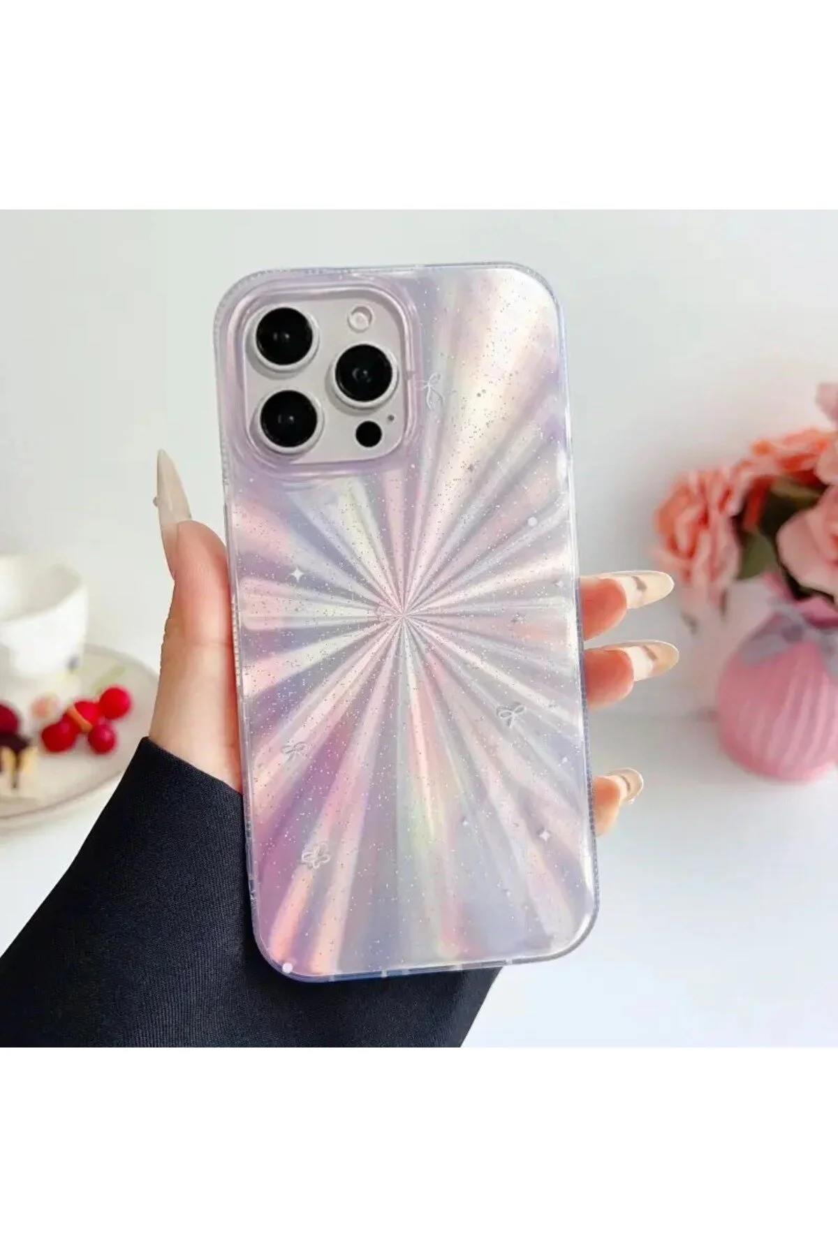کاور و قاب هولوگرام سیلیکونی براق طرح دار STARBURST چند رنگ سازگار با APPLE IPHONE 14 PRO MAX KVK PRİVACY