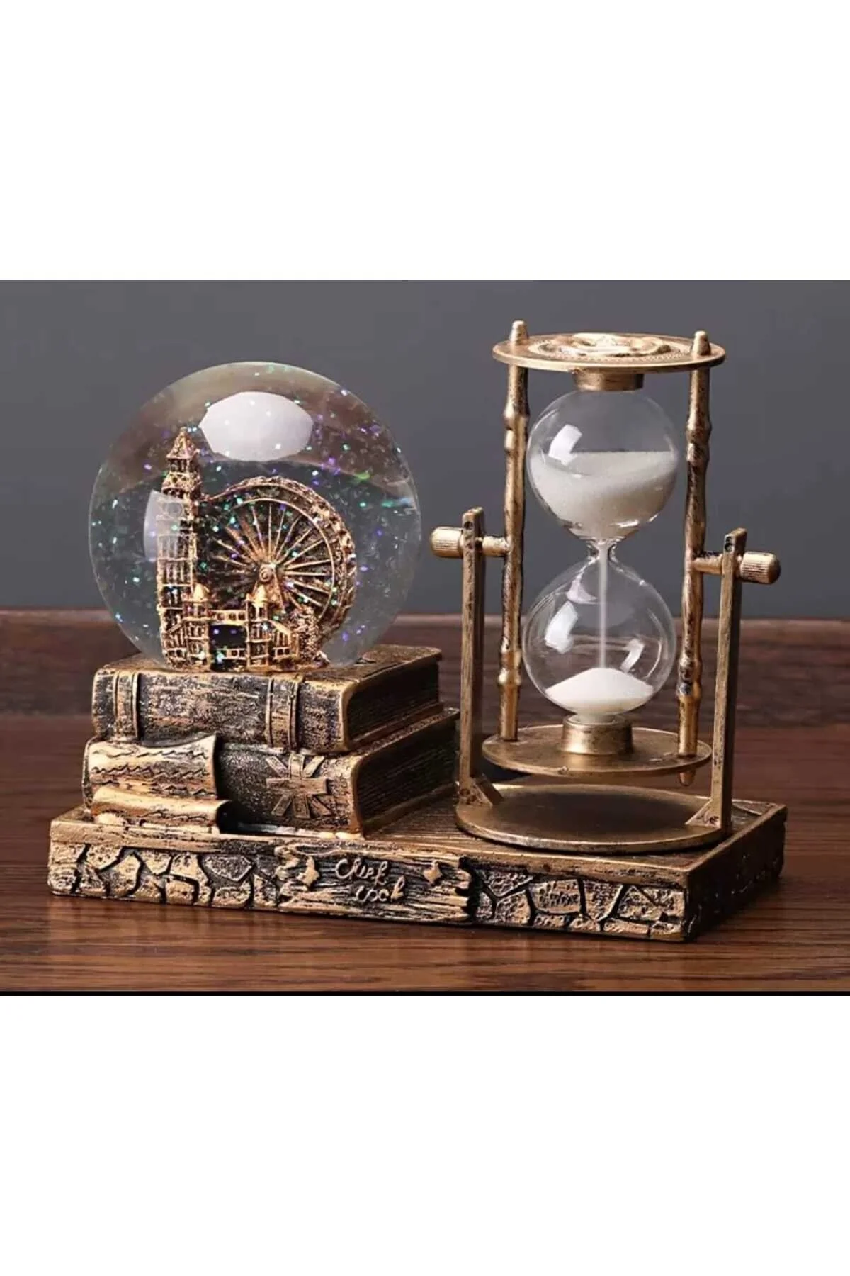 گوی برفی MR NOSTALGIC LONDON SNOW GLOBE با هدیه ساعت شنی درخشان از ترکیه mr shopping