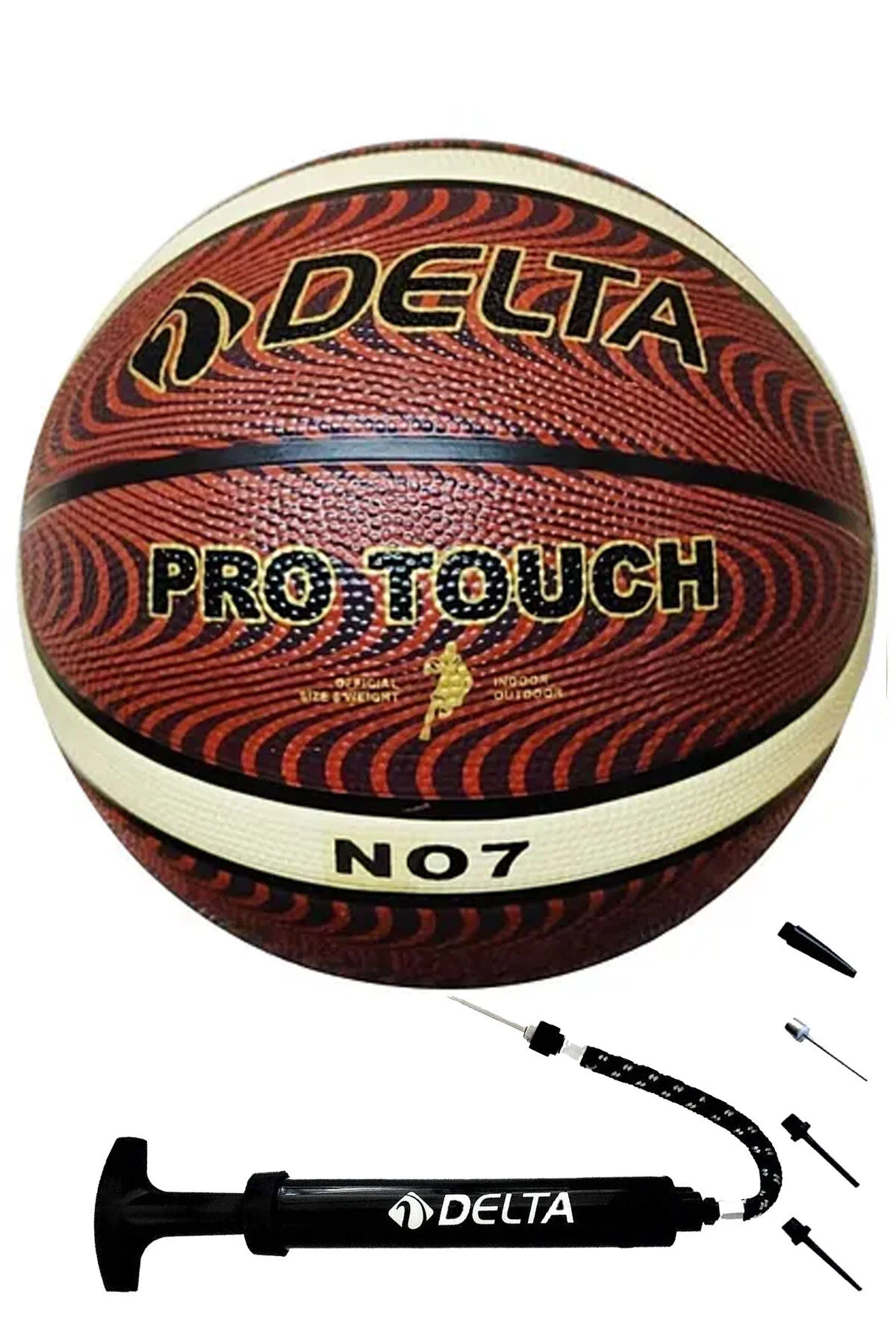 توپ بسکتبال PRO TOUCH NO. 7 BASKETBALL + PUMP – مجموعه 2 تایی برای مدرسه و تربیت بدنی Delta