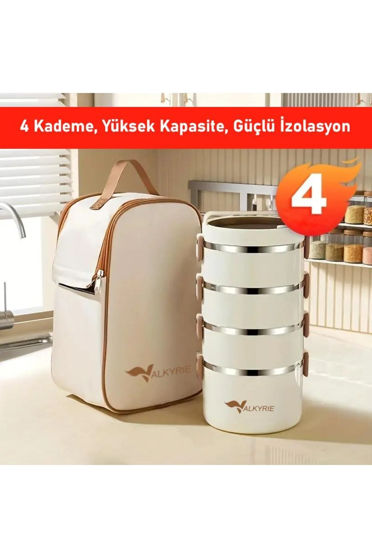 فلاسک جعبه ناهار کیسه عایق حرارتی فولادی 4 محفظه ظروف بزرگ با کیف بنتو اورجینال valkyrie