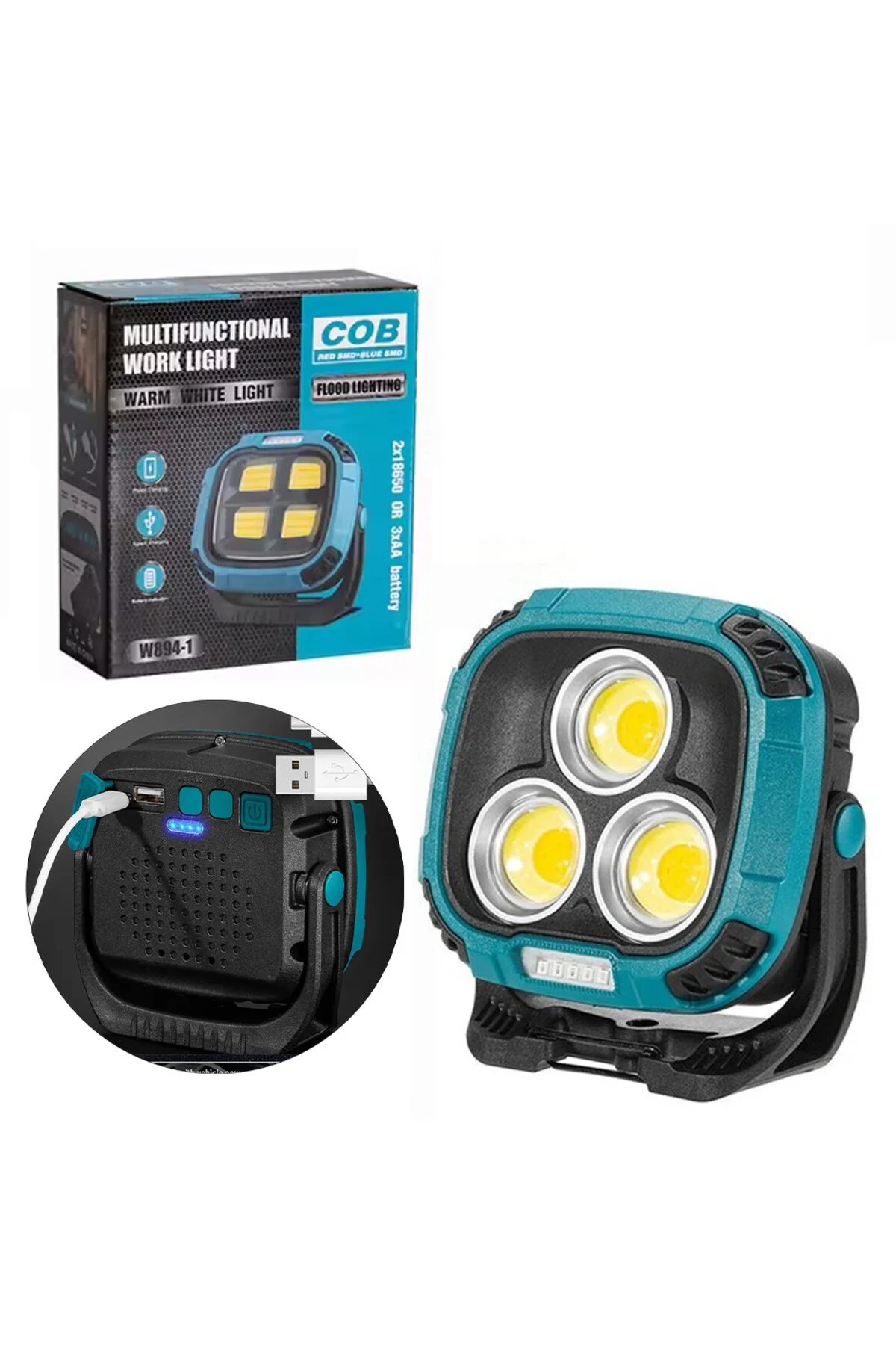چراغ قوه 4000K 7000K قرمز 3 COB LED 30 وات چند منظوره POWERBANK 5067 Fırsatkolik