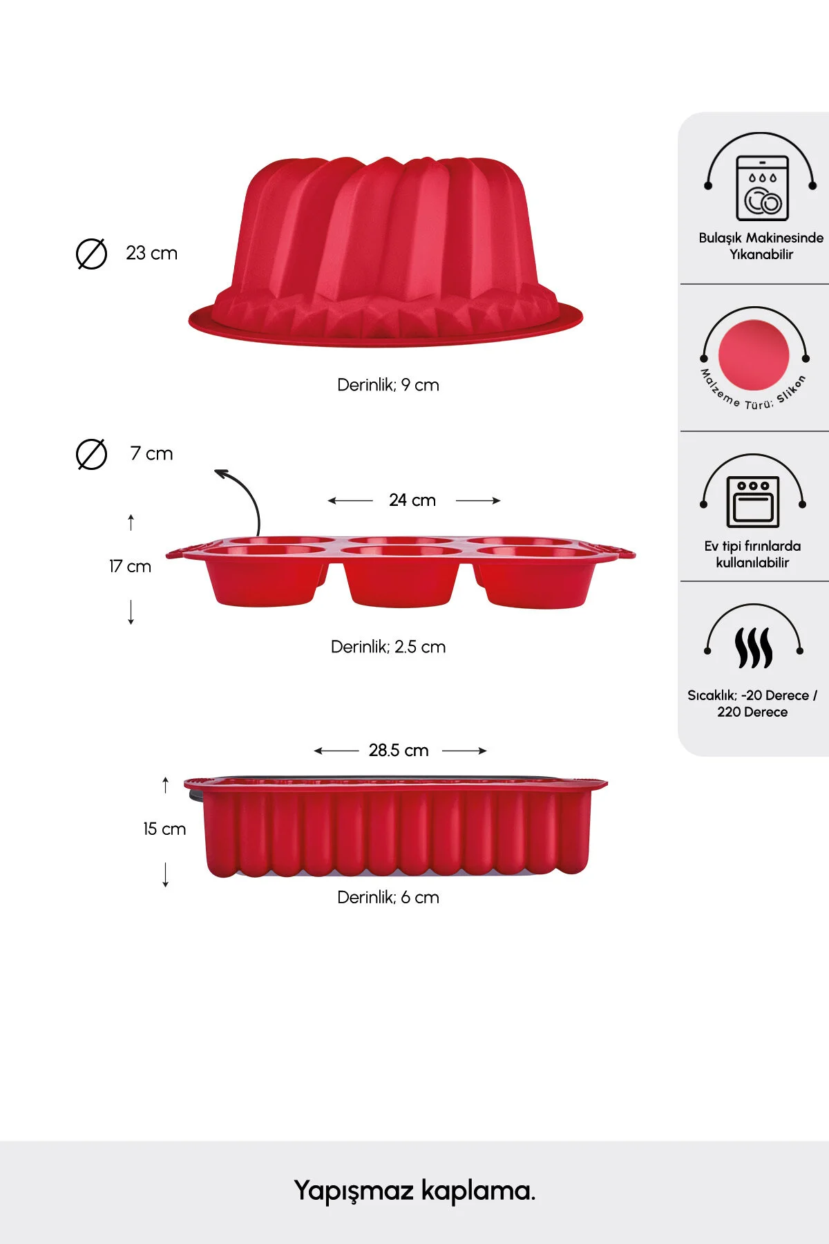 قالب فر و کیک ست 3 تکه سیلیکونی NOVA BAKE CLARET RED Karaca