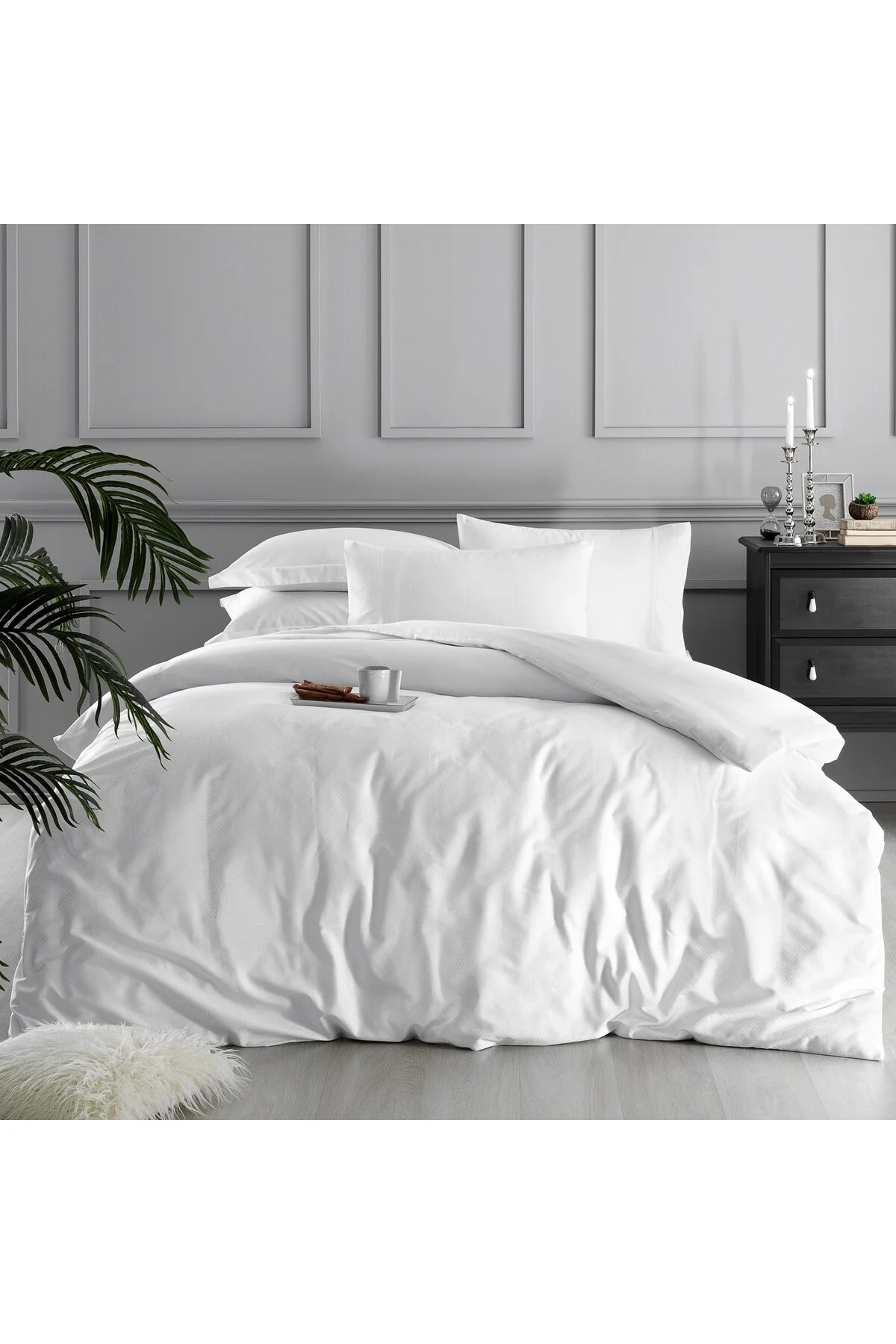 کاور لحاف دو نفره مجموعه سفید پنبه مربع ژاکارد ساتن دوتایی Linens
