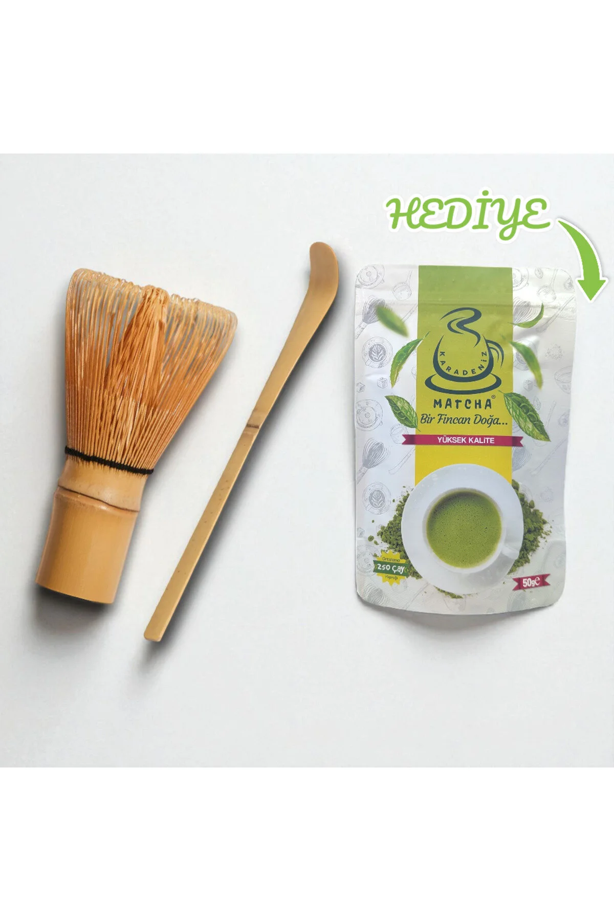 قاشق چنگال و چاقو BAMBOO WHISK SCOOP میکسر بامبو دست ساز هدیه 50 گرم MATCHA PURE Karadeniz Matcha