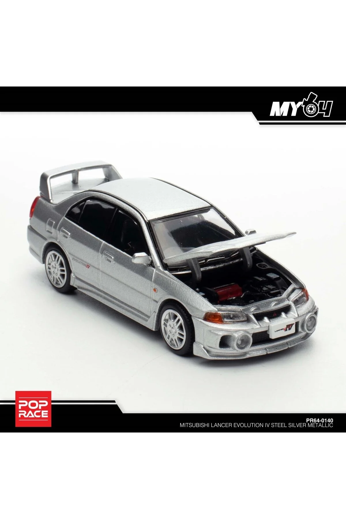 مدل خودرو 64 MITSUBISHI LANCER EVOLUTION IV STEEL SILVER METALLIC اورجینال pop race 1