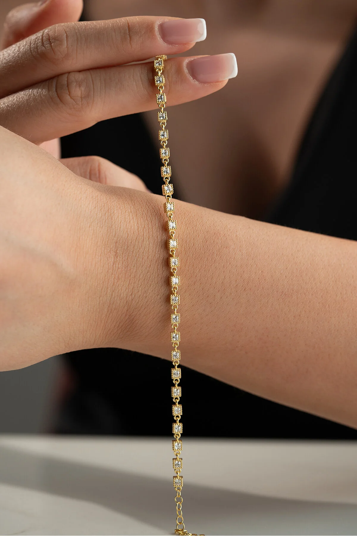 دستبند نقره ای آبراه سنگ مربع 925 عیار Silvano Jewelry