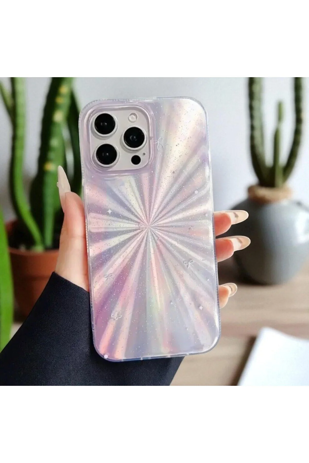 کاور و قاب هولوگرام سیلیکونی براق طرح دار STARBURST چند رنگ سازگار با APPLE IPHONE 14 PRO MAX KVK PRİVACY