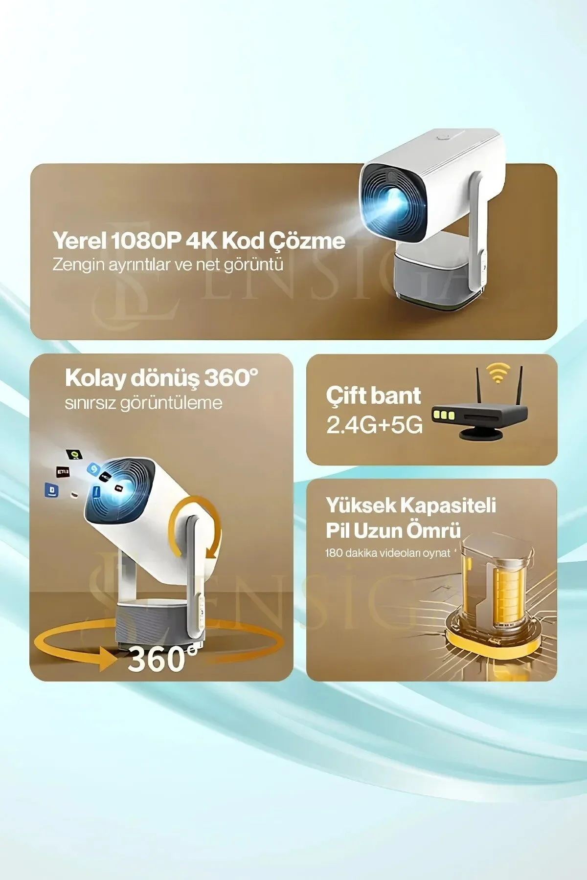 پروژکتور قابل شارژ 4K حمل EN SİGA
