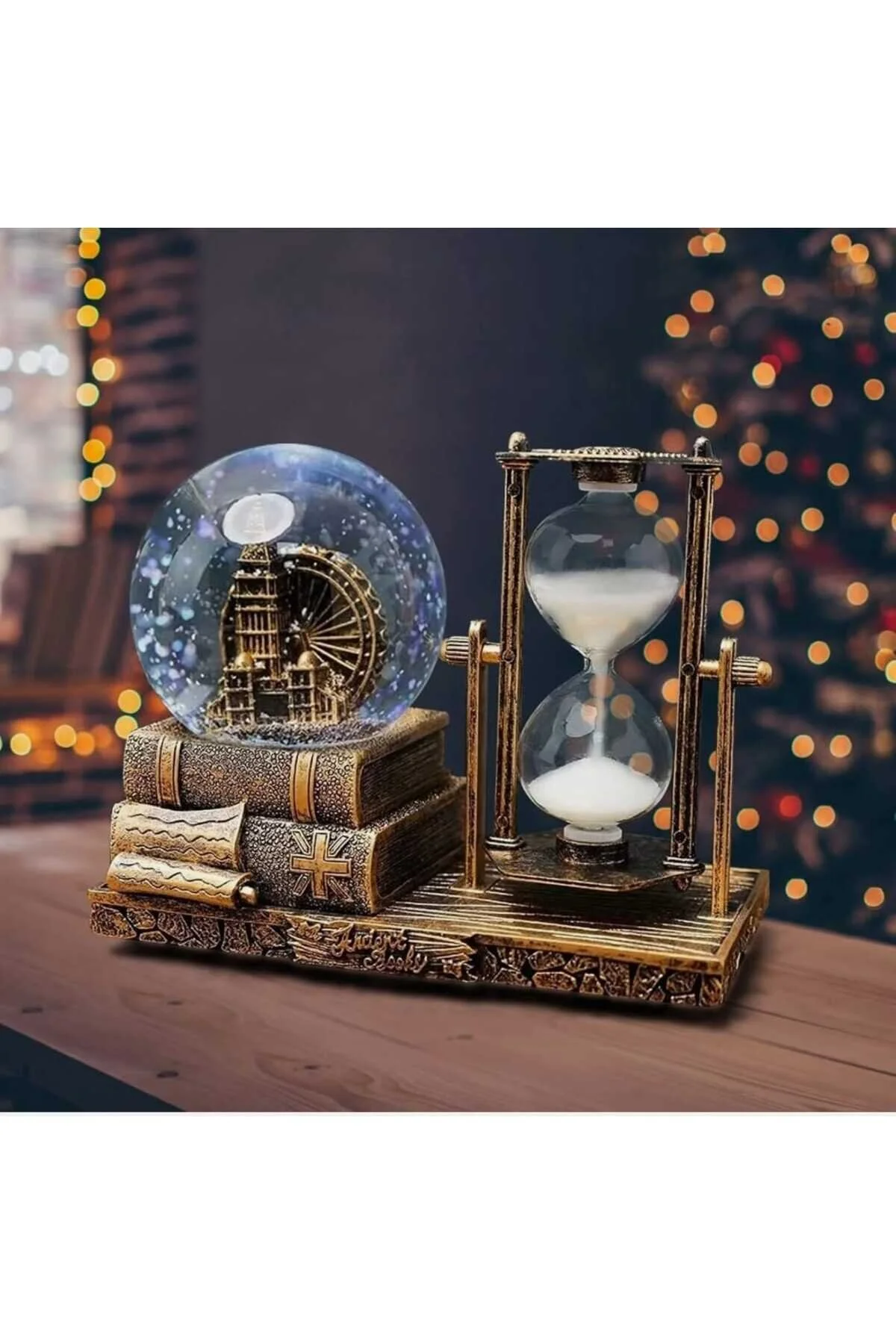 گوی برفی MR NOSTALGIC LONDON SNOW GLOBE با هدیه ساعت شنی درخشان از ترکیه mr shopping