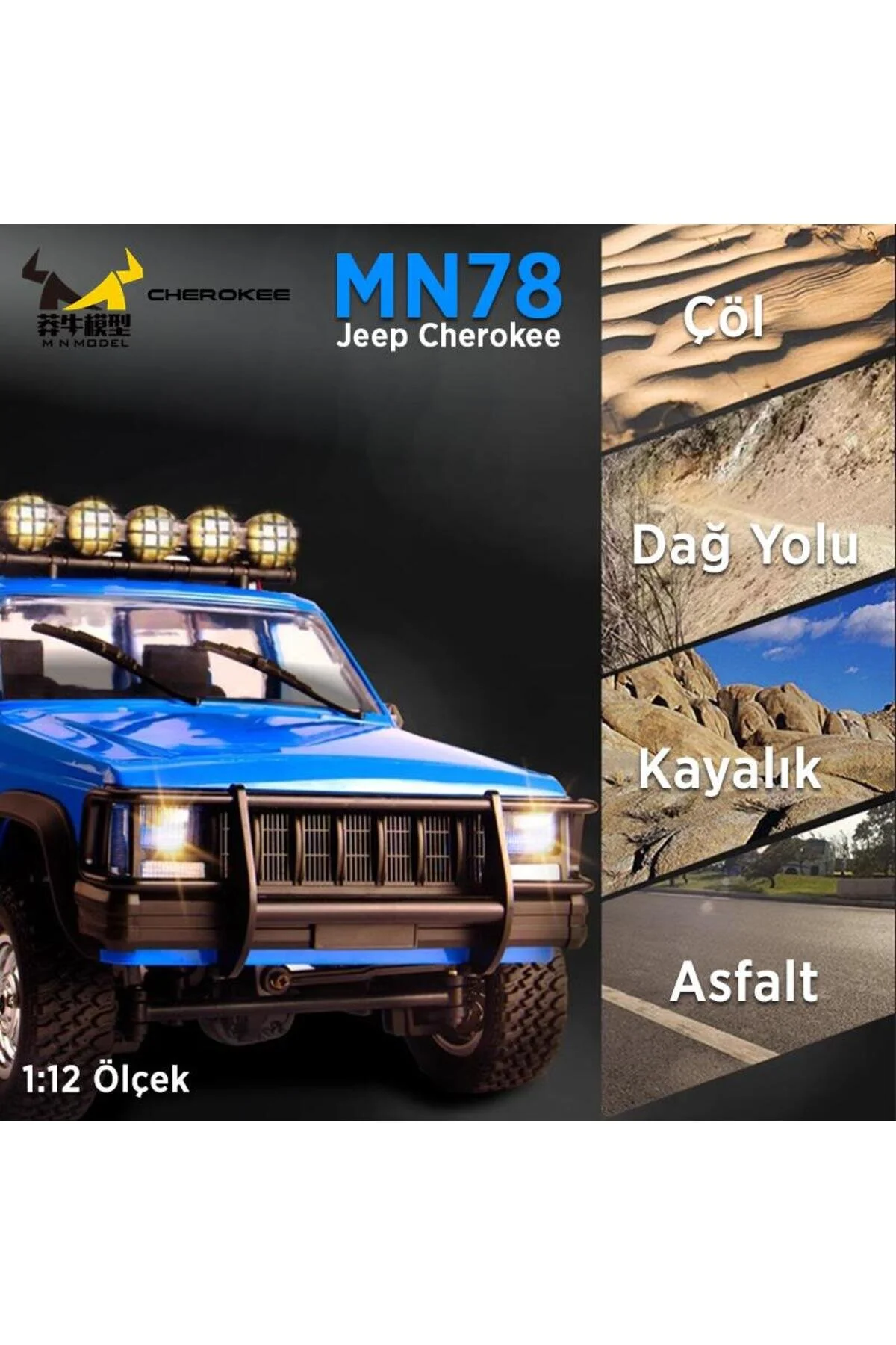 MN78 1 12 JEEP CHEROKEE 4X4 RC مدل CRAWLER کامیون آفرود کنترل از راه دور ماشین RTR آبی ترکیه MN Model