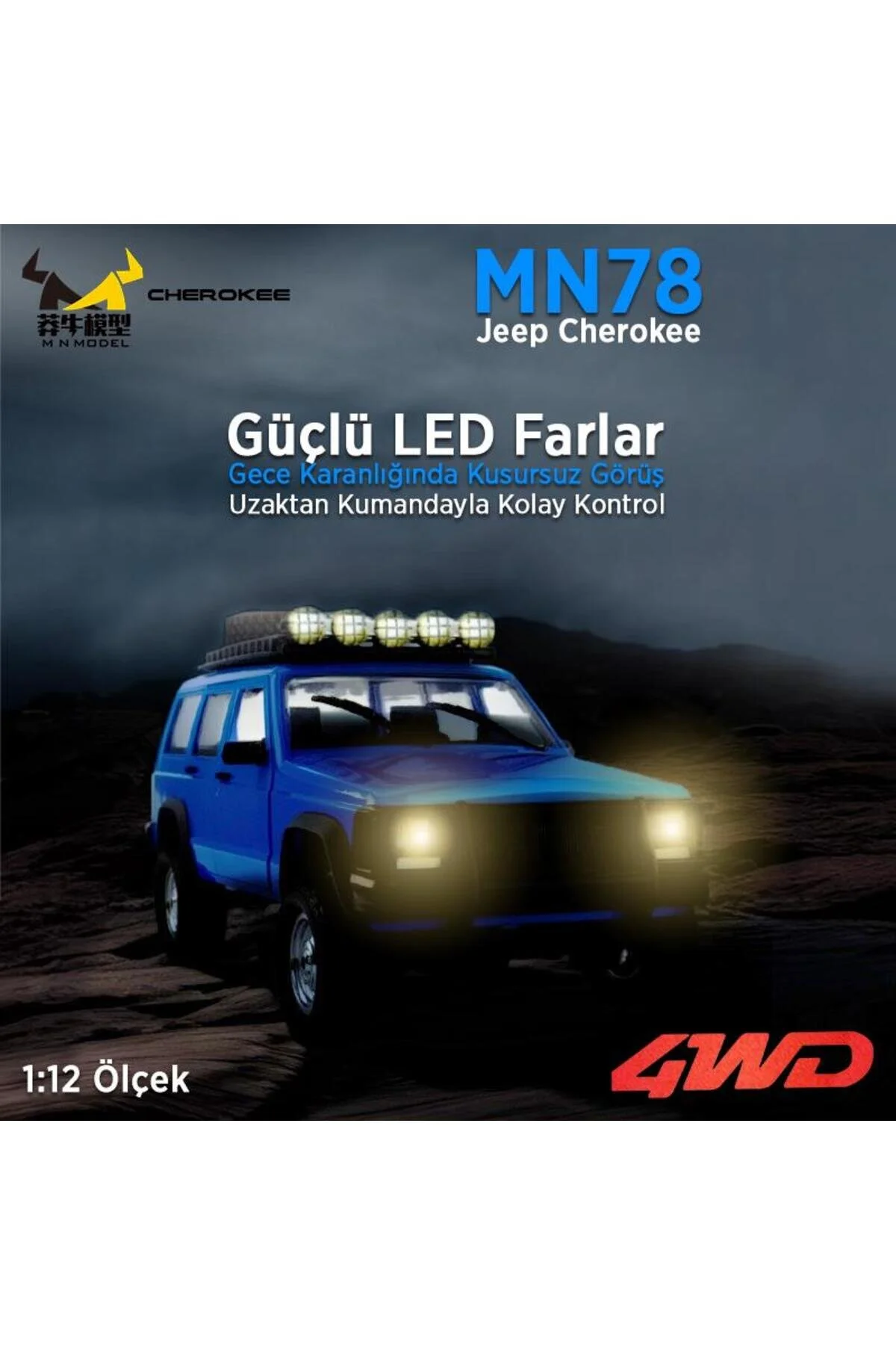 MN78 1 12 JEEP CHEROKEE 4X4 RC مدل CRAWLER کامیون آفرود کنترل از راه دور ماشین RTR آبی ترکیه MN Model