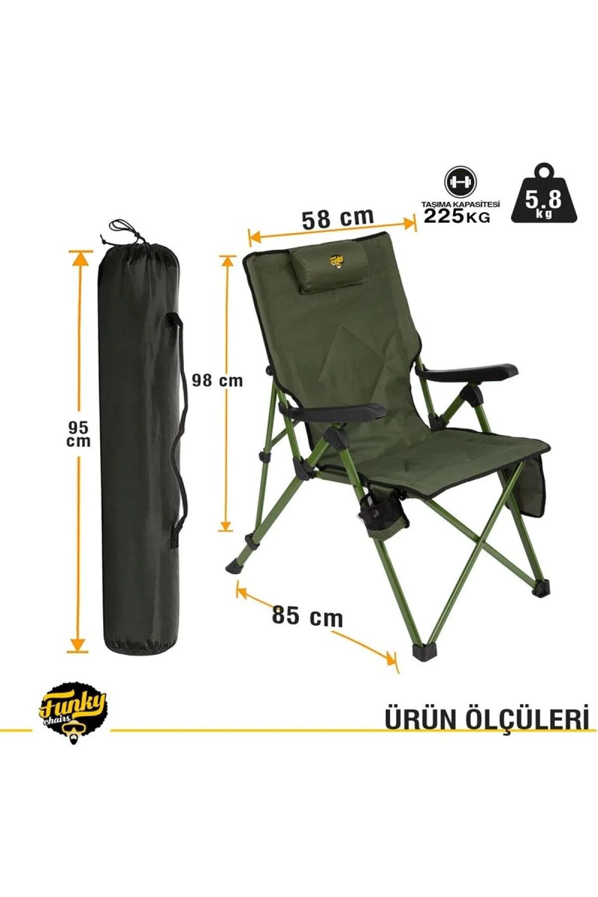 صندلی کمپ سبز Carring Bag Comfort 3 مرحله اردوگاه تاشو خاکی Single 6 Kg Mon فانکی چیز Funky Chairs