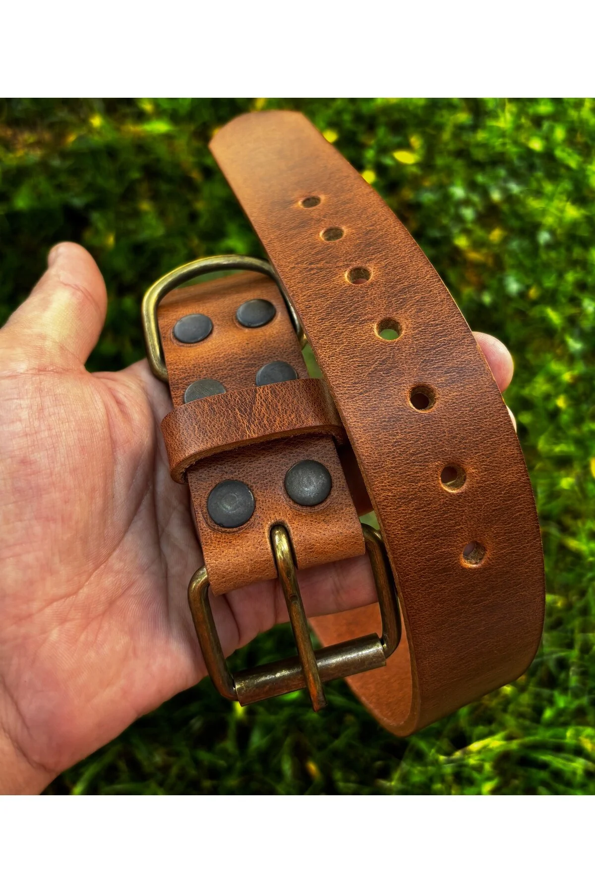 قلاده سگ نام شخصی چرم گیاهی طبیعی استیل ضد زنگ XL برای های قوی اورجینال Bakani Leather