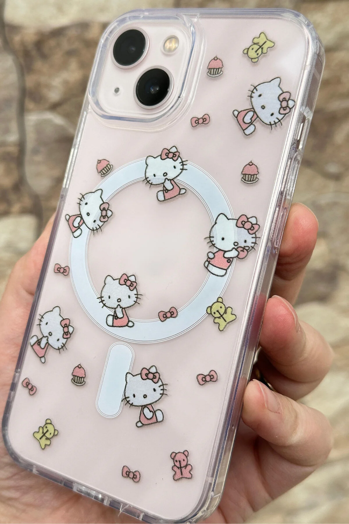 کاور و قاب سازگار APPLE IPHONE 14PLUS 15PLUS V MAGS شفاف با الگوی HELLO KITTY MAGSAFE 277 Vip Case