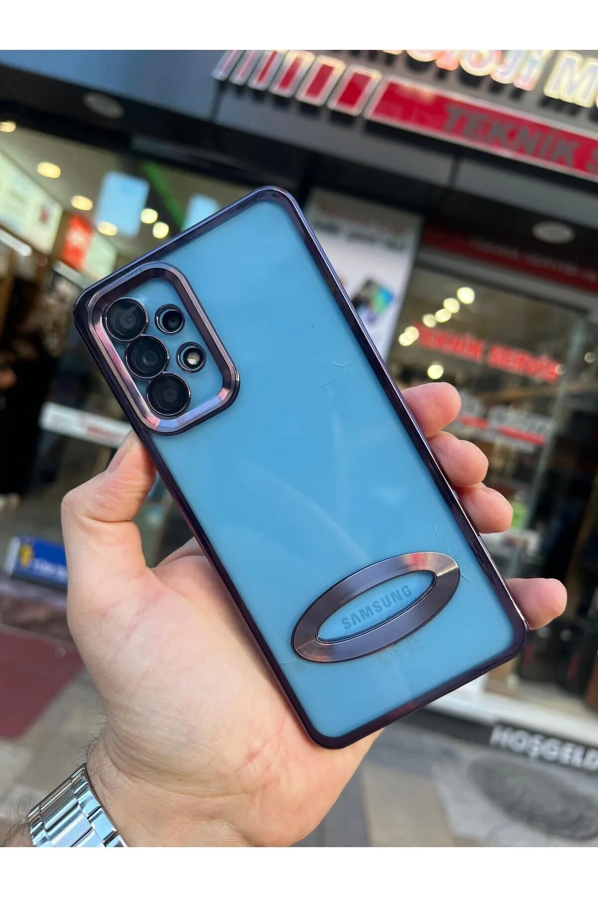 کاور و قاب OMEGA لوکس سامسونگ A32 4G با لبه های رنگی جزئیات لوگو محافظ دوربین Vip Case