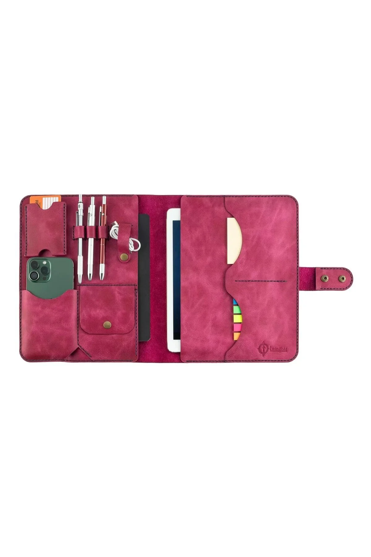 کاور تبلت سازمان‌دهنده IPAD با عملکرد SNAP خاص 100% RAINBOW چرمی FUCHSIA twingold