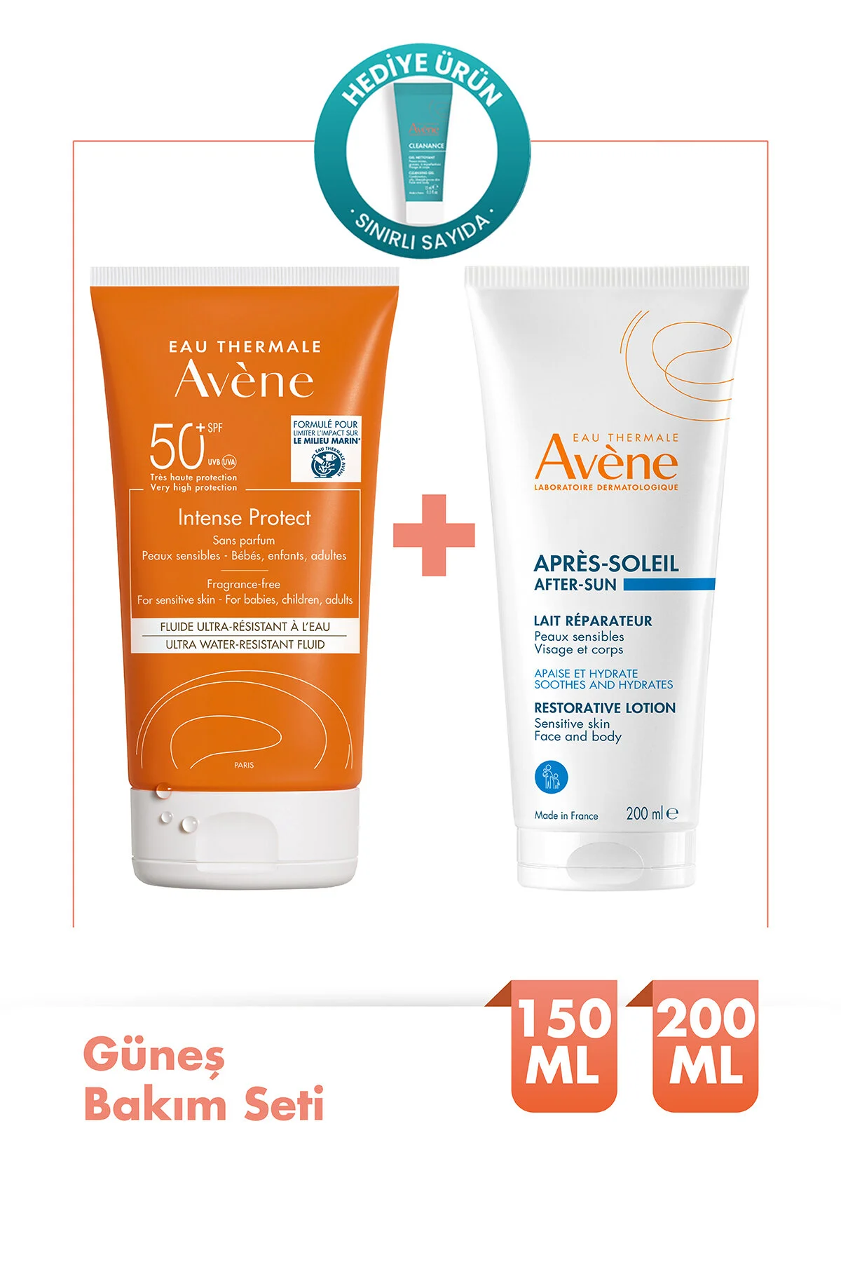 ست مراقبت پوست محافظت شدید SPF 50 کرم آفتاب 150 میل بعد از لوسیون تعمیر خورشید 200 Avene
