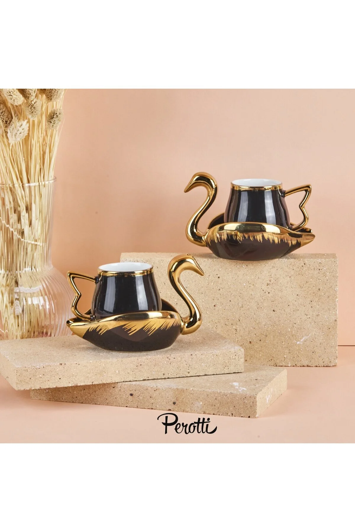 فنجان قهوه مجموعه 2 قطعه لیوان قو سوان سیاه PerottiHome