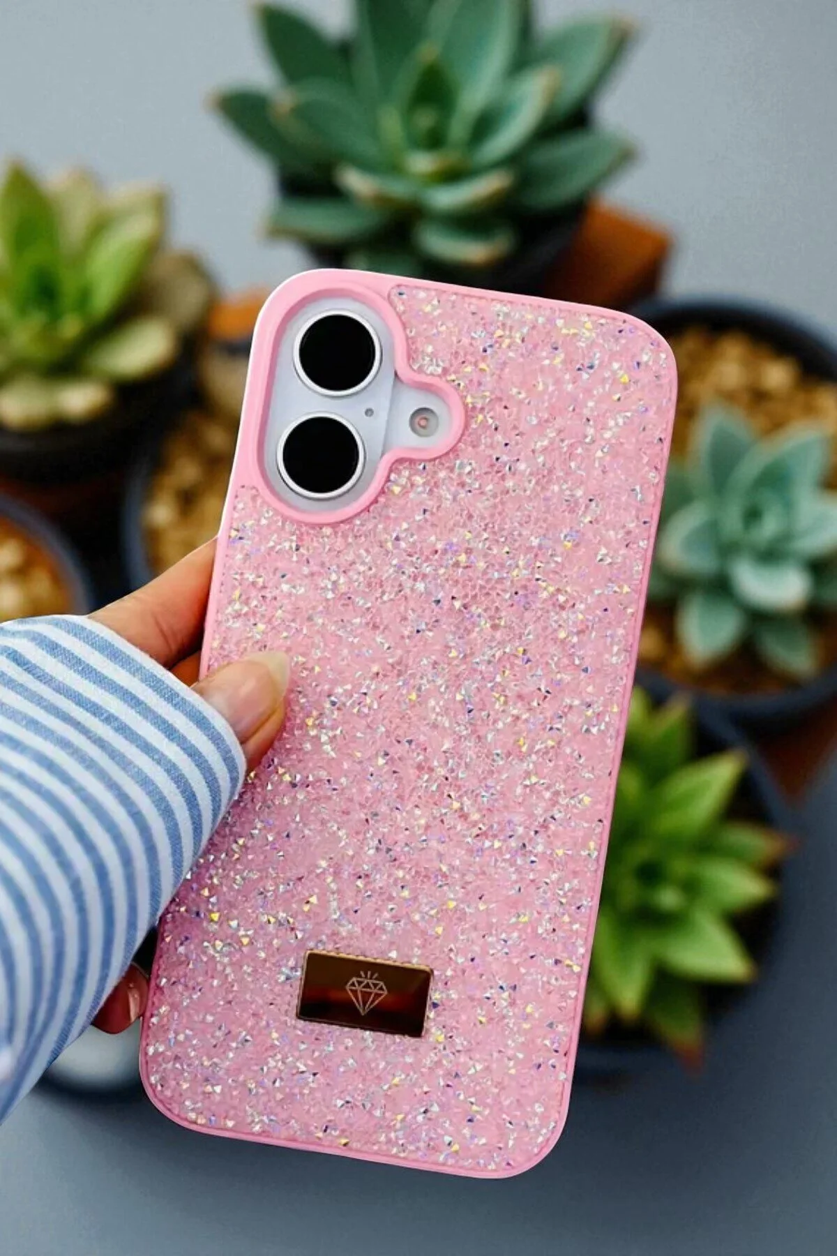 کاور و قاب APPLE IPHONE 17 سازگار – سیلیکونی نرم درخشان سنگ صورتی پوشش ضد ضربه KVK PRİVACY