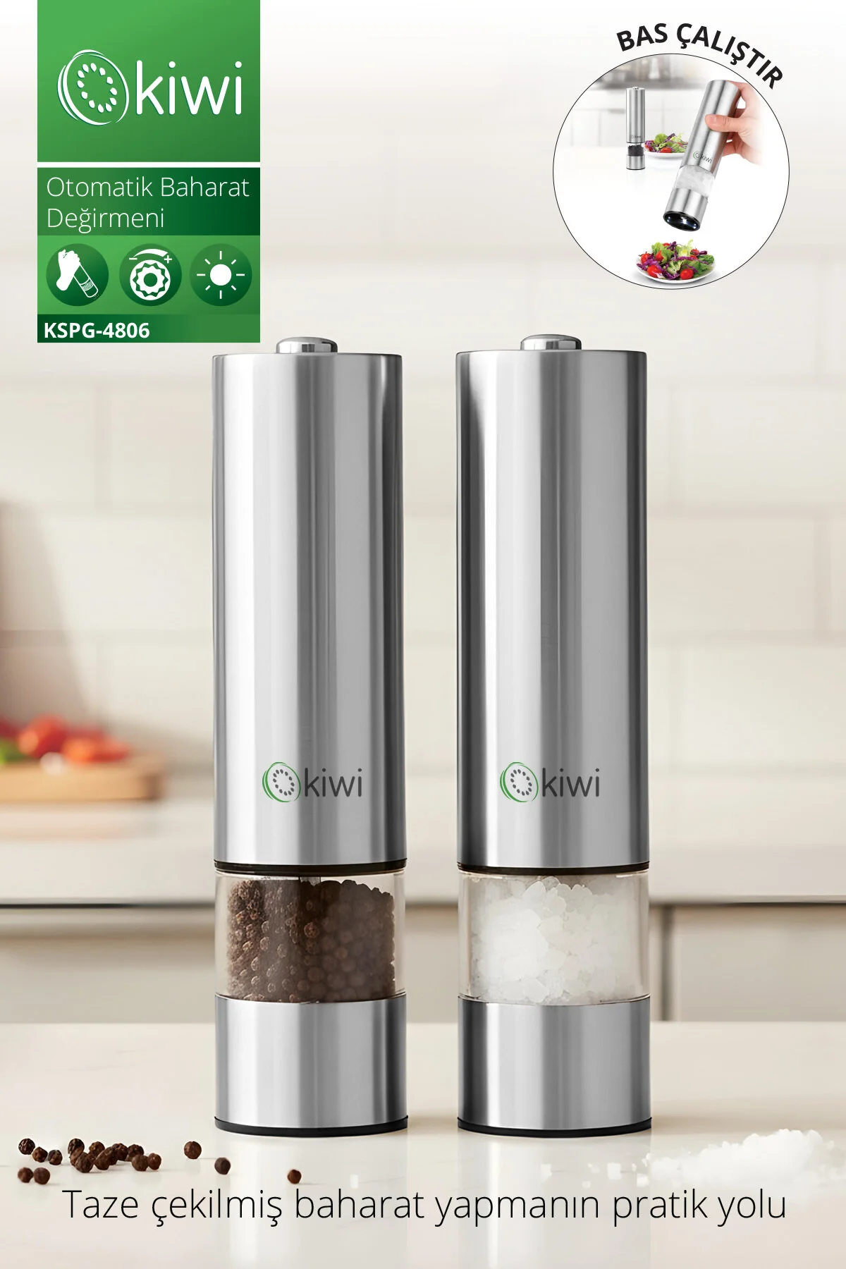 آسیاب دستی قهوه و ادویه فلزی اسیباب 4806 باتری Led Prinder  Kiwi