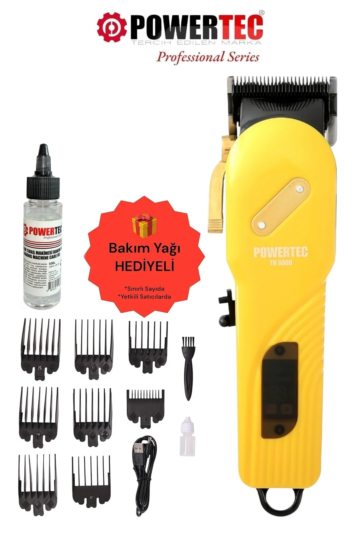 ماشین اصلاح زرد برقی Tr 3000 ریش تراش موی حرفه ای پاورتچ  Powertec