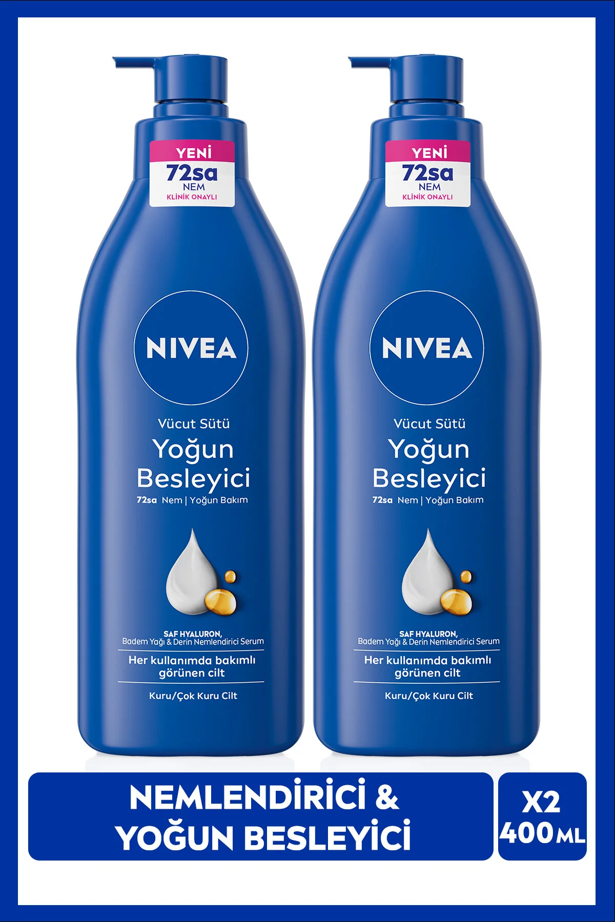 NIVEA مرطوب کننده بدن تغذیه‌کننده ۴۰۰ میلی‌لیتری X2 با سرم مراقبتی تقویت‌کننده، روغن بادام، ویتامین E برای پوست خشک