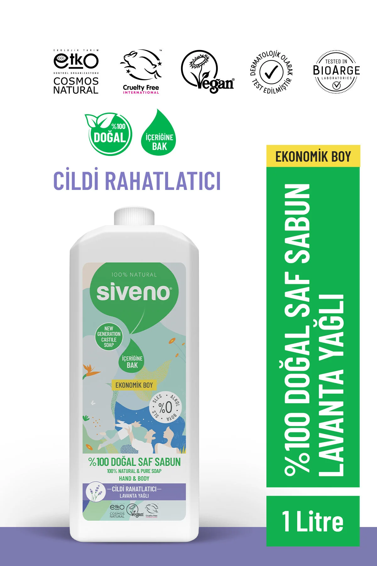 صابون مایع 100% طبیعی کاستیل با روغن اسطوخودوس مرطوب کننده و تصفیه گیاهی وگان میلی لیتری Siveno