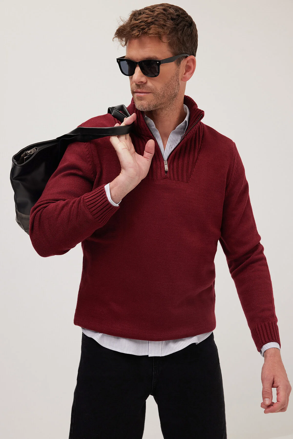 پلیور مردانه لباس باریک و ارتش ZIPPERED BURGUNDY ژاکت بورگوندی Tudors