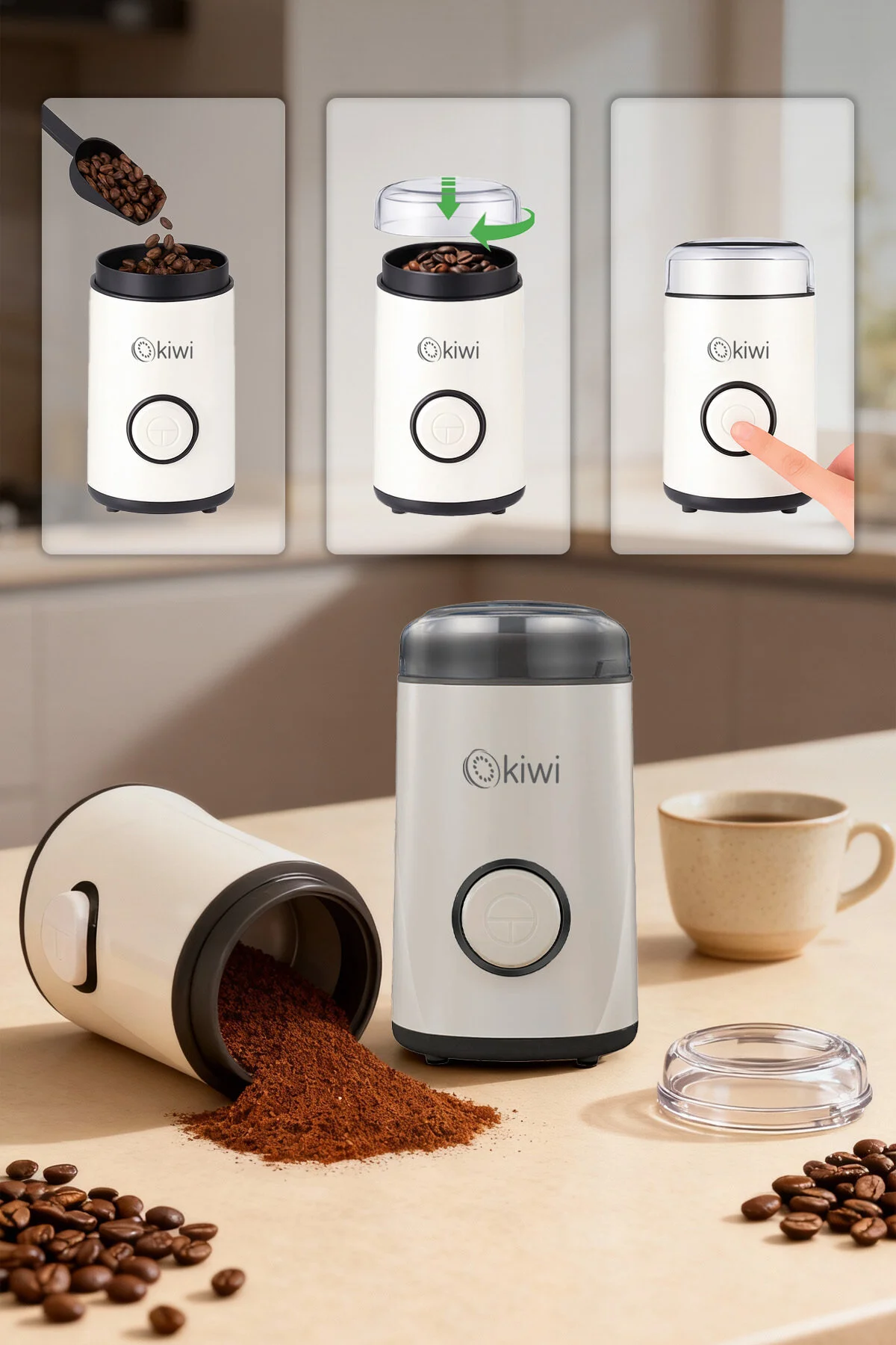 آسیاب قهوه الکترونیکی و ادویه KSPG 4812 – ظرفیت 50 گرم فولاد ضد زنگ اورجینال Kiwi
