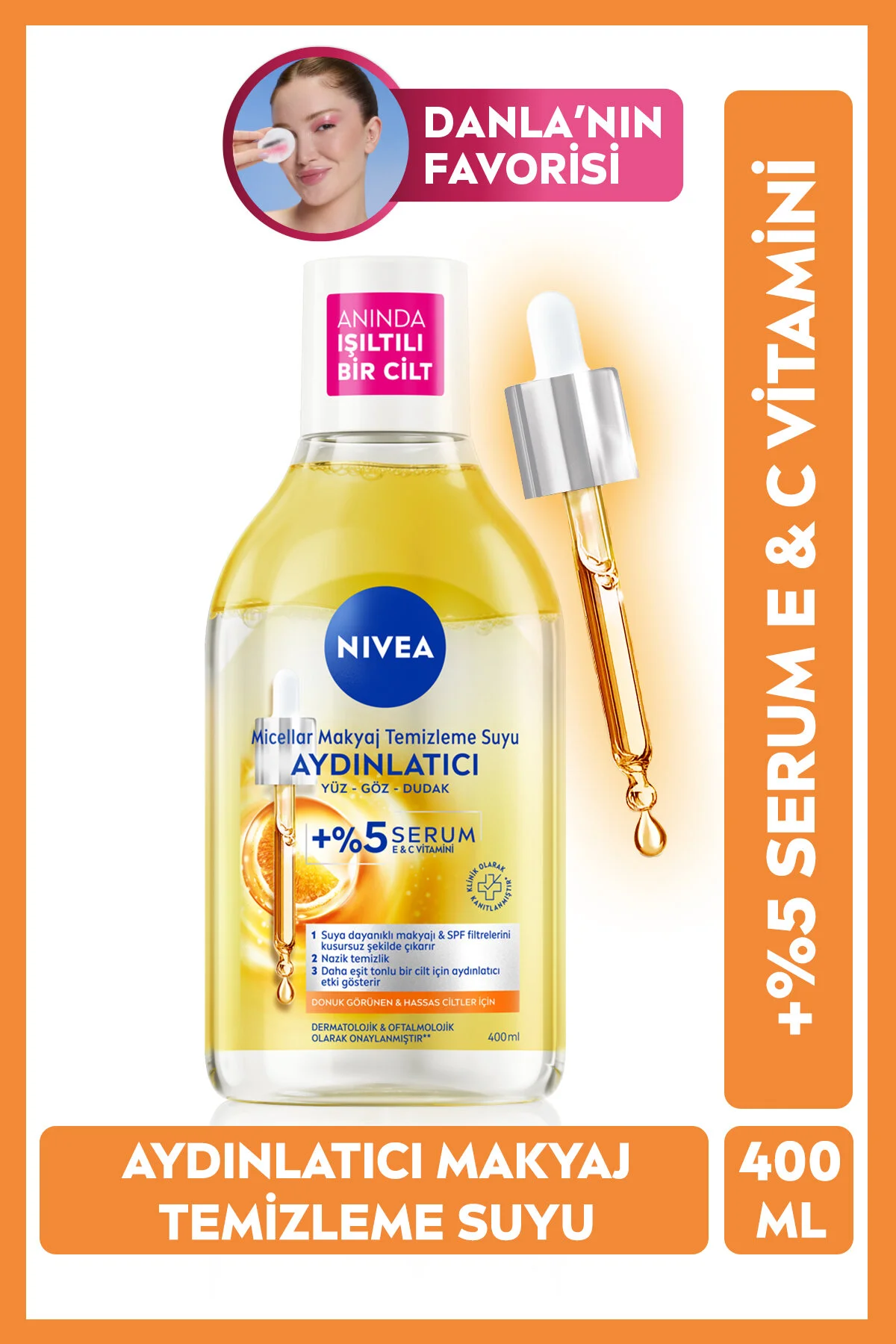 پاک کننده آرایش میسلار روشن کننده 400 میلی لیتر با اثر سرم و ویتامین C نیوآ Nivea