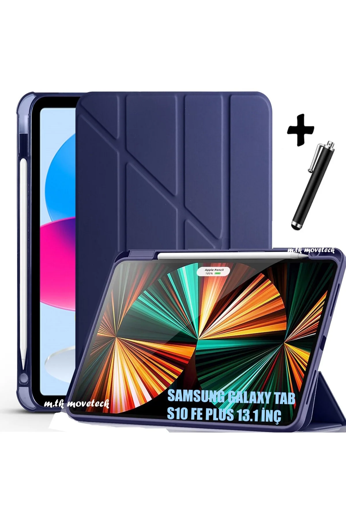 کاور تبلت SAMSUNG GALAXY TAB S10 FE PLUS 13.1 اینچی سیلیکونی نرم با محفظه قلم پایه تاشو m.tk moveteck
