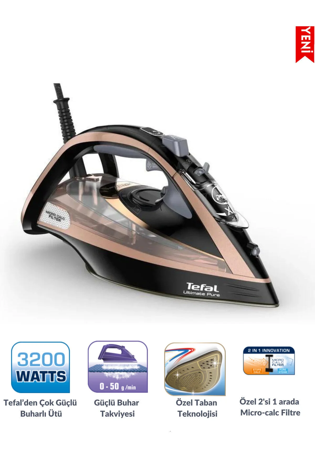 اتو بخار TURBO STEAM POWER 260 GR MIN DURILIUM AIRGLIDE BASED IRON WITH MICRO CALC FILTER تفال TEFAL