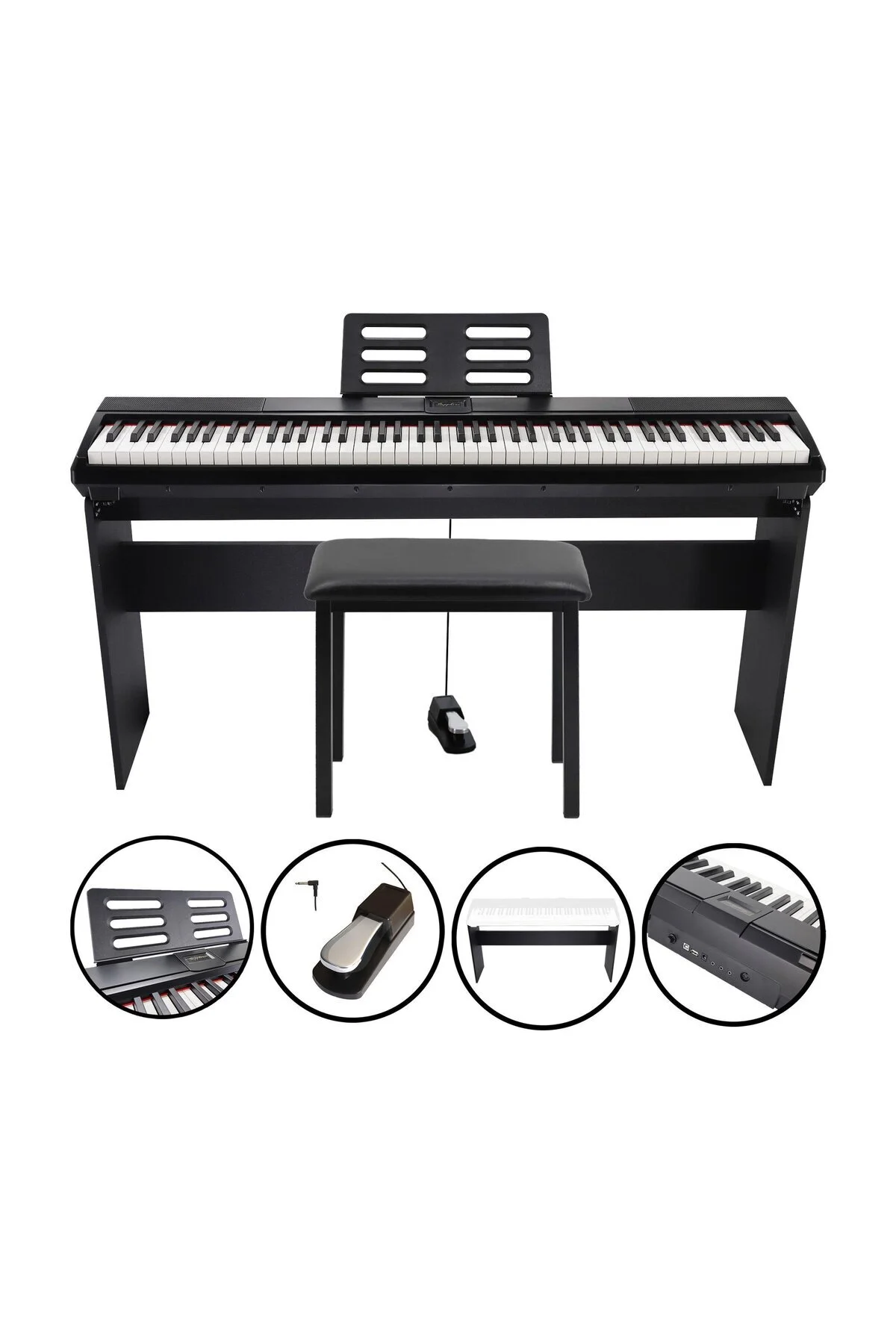 پیانو JWIN SDP 110 HAMMER ACTION 88 KEY PIANO + مدفوع سیاه SAPPHIRE