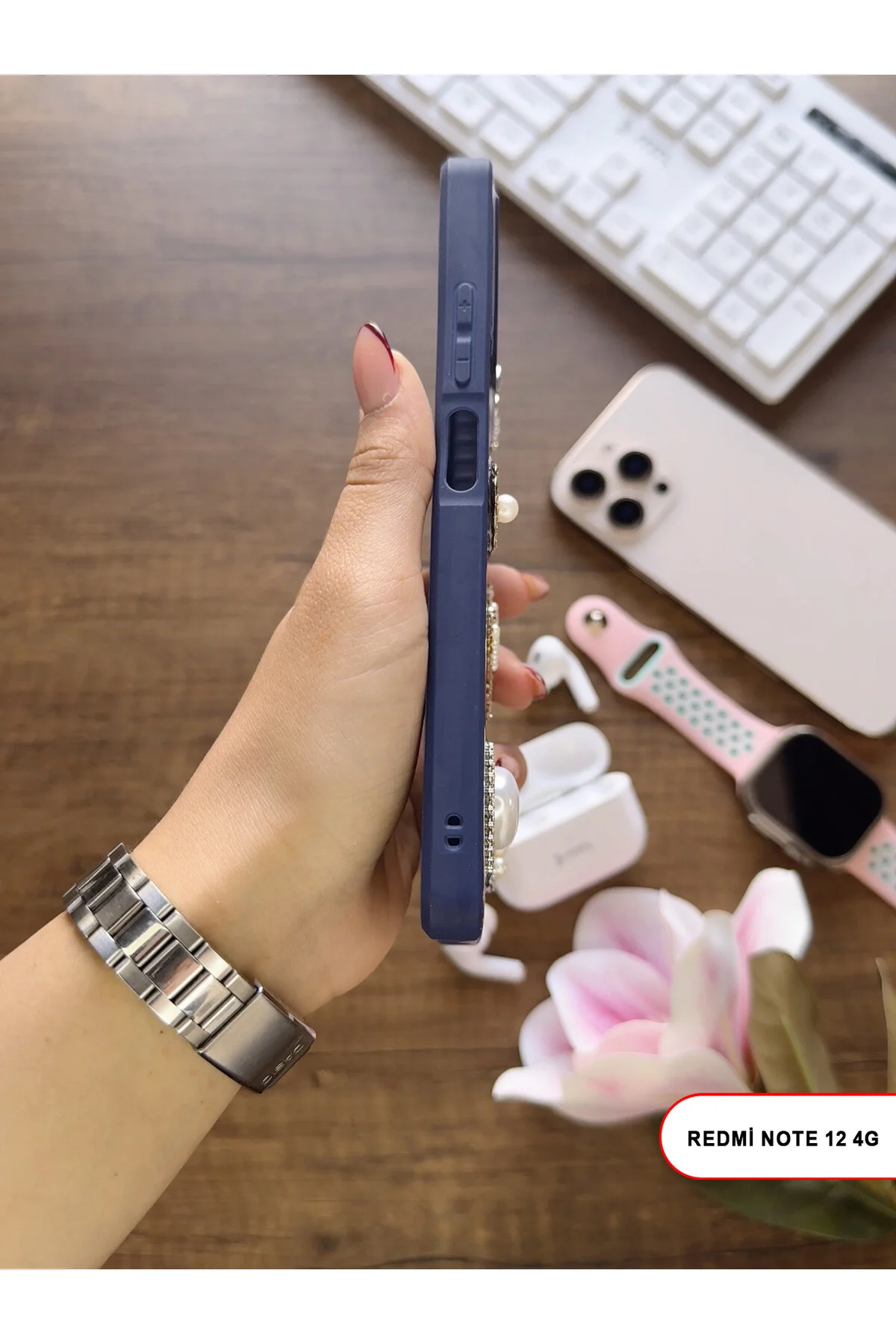 کاور و قاب گوشی سیلیکونی WISH سازگار REDMI NOTE 12 با سنگ پروانه قلب نقره‌ای MTL