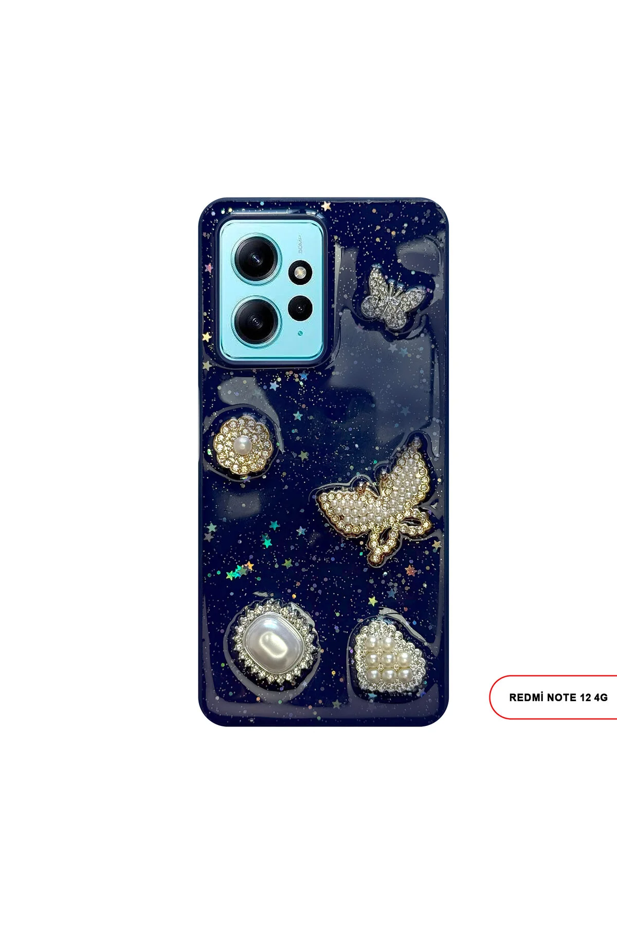 کاور و قاب گوشی سیلیکونی WISH سازگار REDMI NOTE 12 با سنگ پروانه قلب نقره‌ای MTL